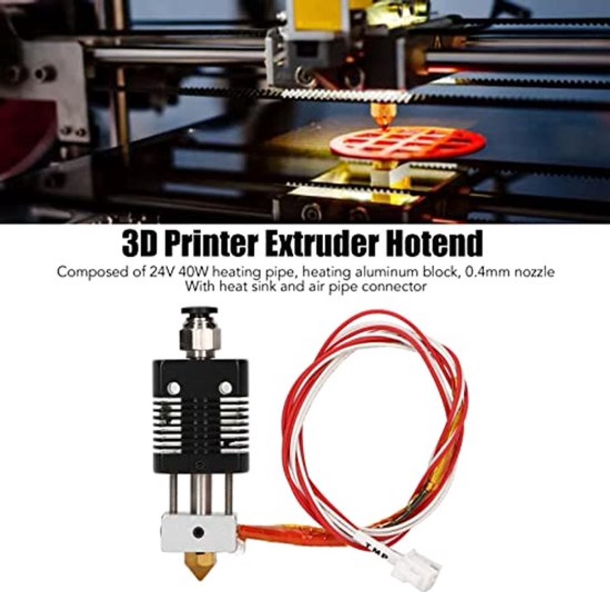 24V 40W Verwarmingsbuis 0,4 Mm Mondstuk Aluminium Blokset met Koellichaam, Eenvoudige Aansluiting voor Anet ET4, Anet ET4 PRO