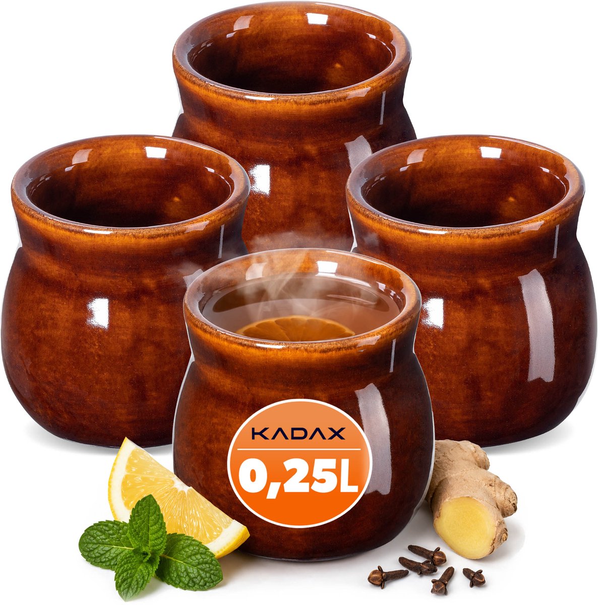 KADAX mokken voor glühwein 300 ml steengoed mok glühwein set van 4