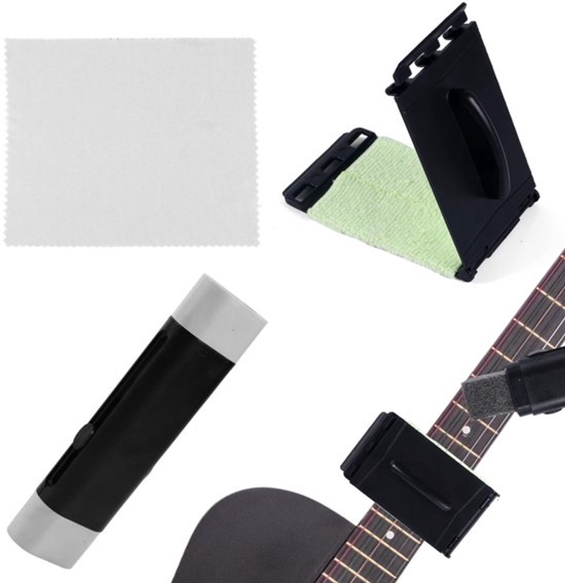 3-delige snarenreinigingsset, fretdoek, schuurspons en beschermpen voor viool, cello, basgitaar, ukelele en elektrische gitaren