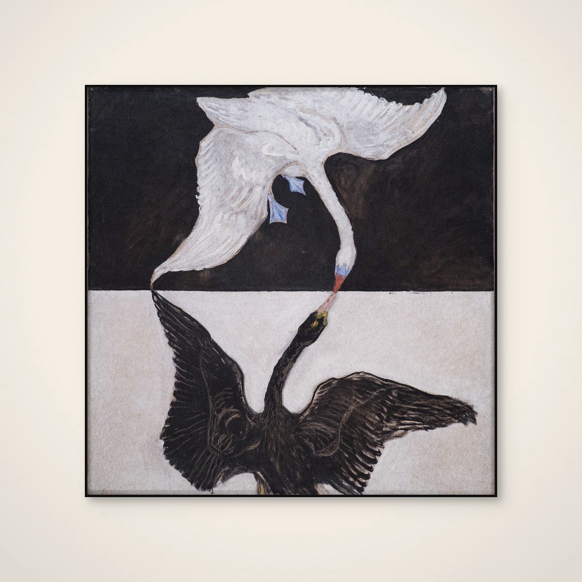 Akoestisch schilderij - 80 x 80 cm - Hilma Af Klint the Swan van Hilma Af Klint - Abstracte wanddecoratie - zwart textielframe