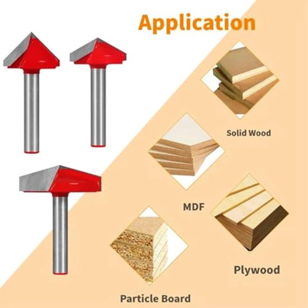V-vorm Frees, 1/4 Schacht Frees 90 Graden Graveren Frees 3D V-vorm Notch Houtbewerking Frees Vellingbeitel Houtbewerking Beitel Snijgereedschap