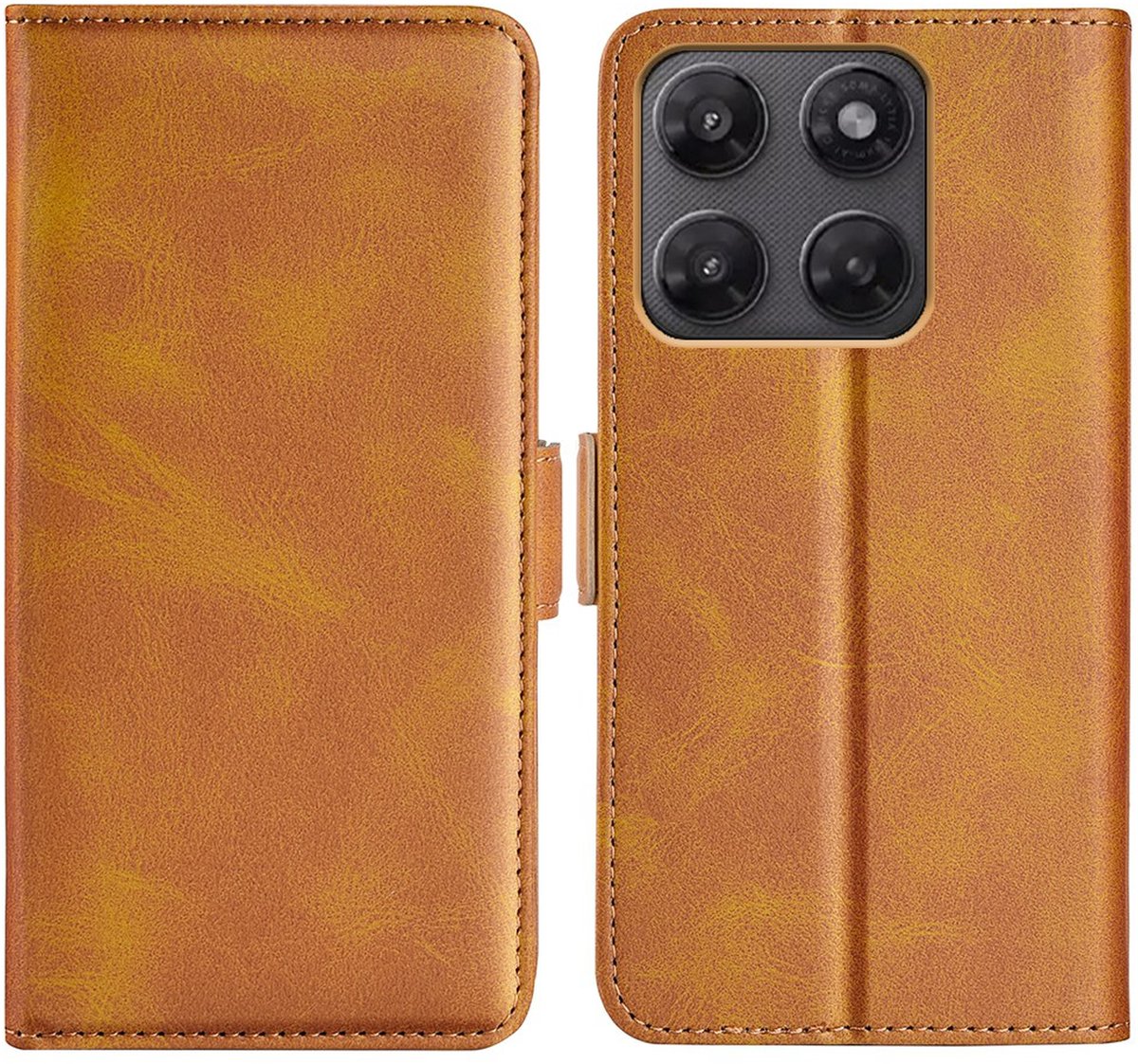 MobyDefend Hoesje - Geschikt voor Motorola Moto G37 / G47 - Luxe Wallet Book Case (Sluiting Zijkant) - Lichtbruin