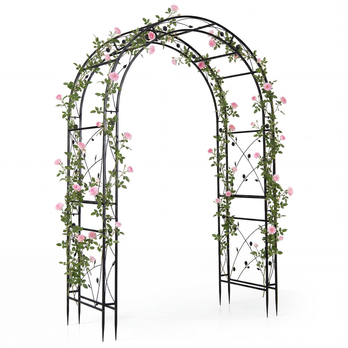 COSTWAY Rozenboog, tuinboog van metaal, stabiel, 138 x 59 x 213 cm | Torenboog tuin, rankboog voor klimplanten, klimhulp rankrooster ronde boog, incl. grondpen, voor bruiloft feesten, zwart
