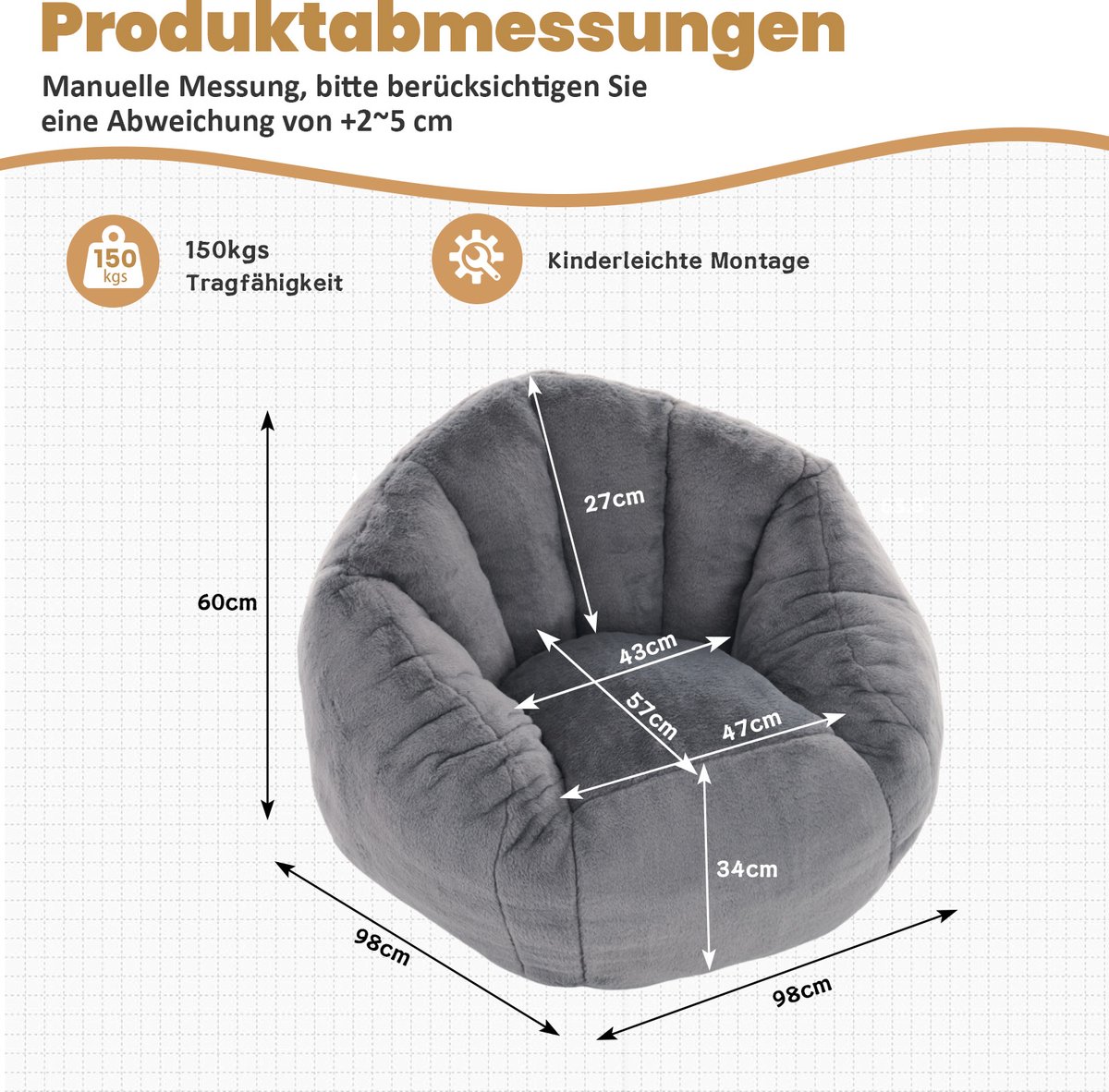 HAUSS SPOLE Zitzak - Loungestoel Met Rugleuning - Traagschuim En Volledige Rugsteun - Voor Woonkamer En Leeshoek - Polyester Grijs