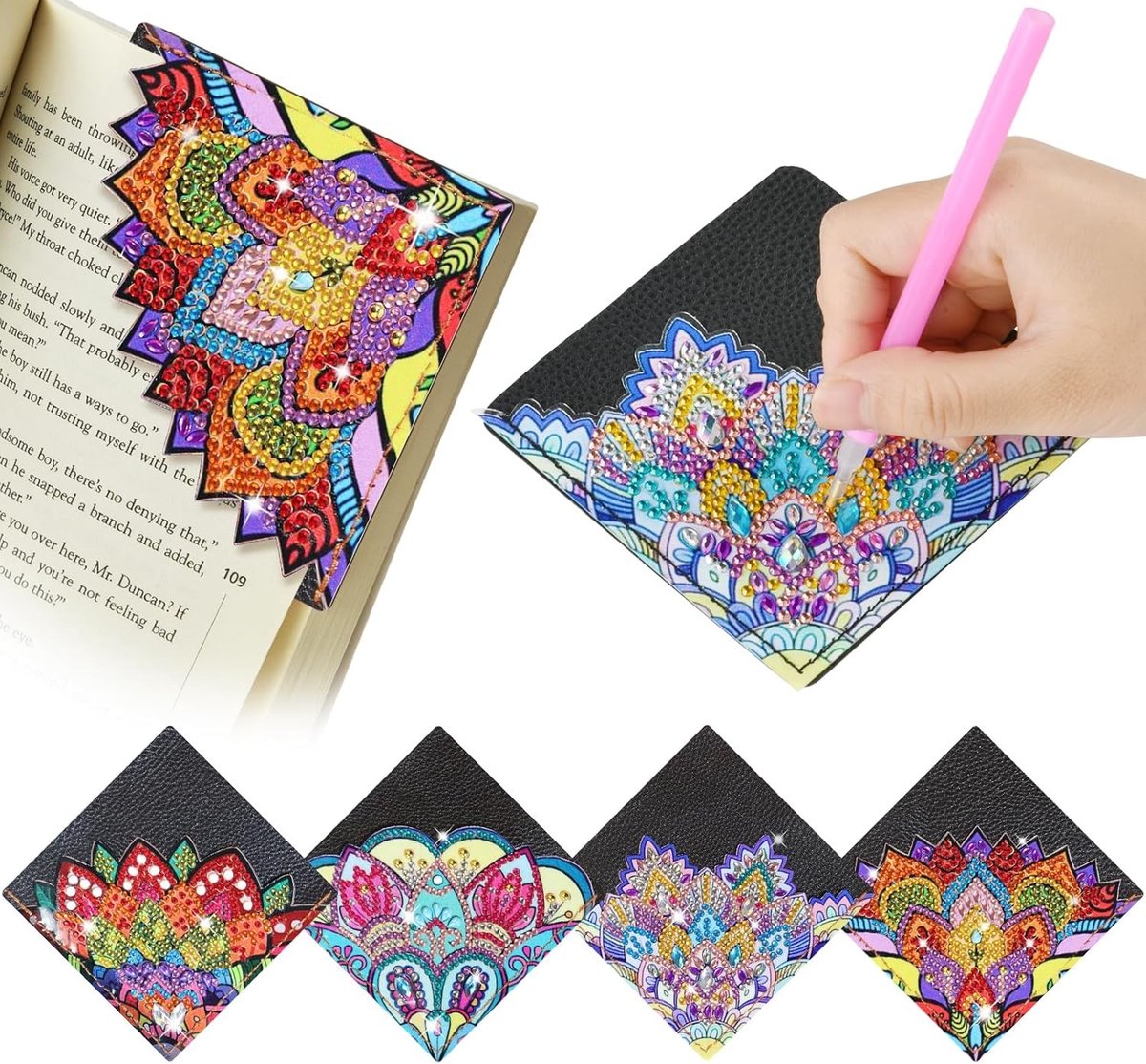 Set van 4 Diamant Schilderen Boekenleggers, 5D Boekenleggers voor Boekliefhebbers, Creatieve Cadeaus voor Volwassenen en Kinderen