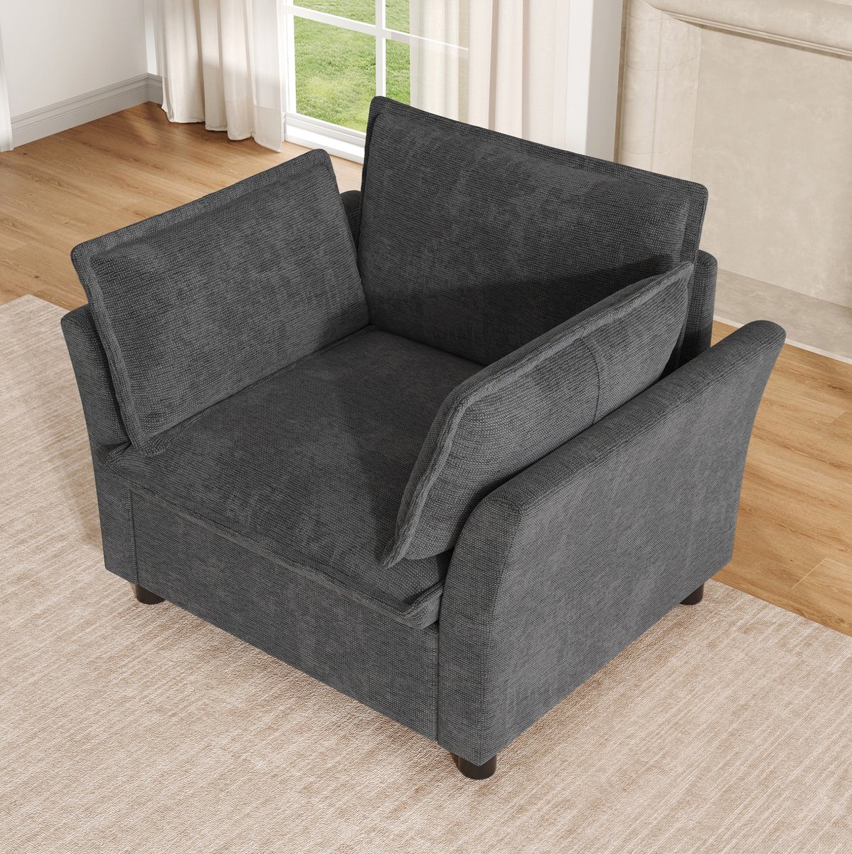 FloraGrace Fauteuil 90 X 81 X 87 Cm - Met Armleuningen En 2 Kussens Voor Lezen En Ontspannen - Chenille - Grijs