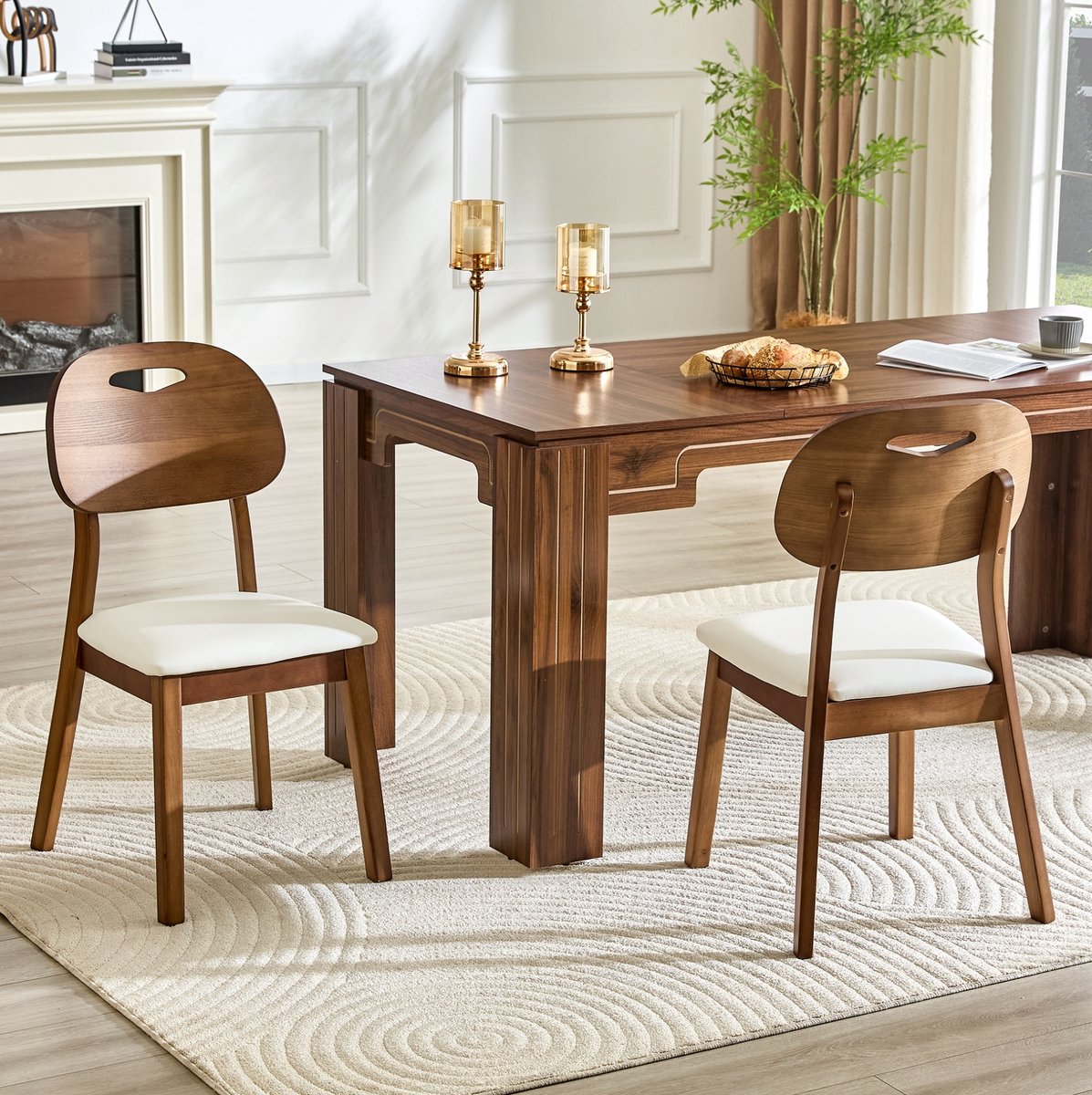 FloraGrace Eetkamerstoel – Ovale Rugleuning Met Draaggreep – Set Van 2 – Hout En Kunstleer – Modern – Walnootkleur En Wit