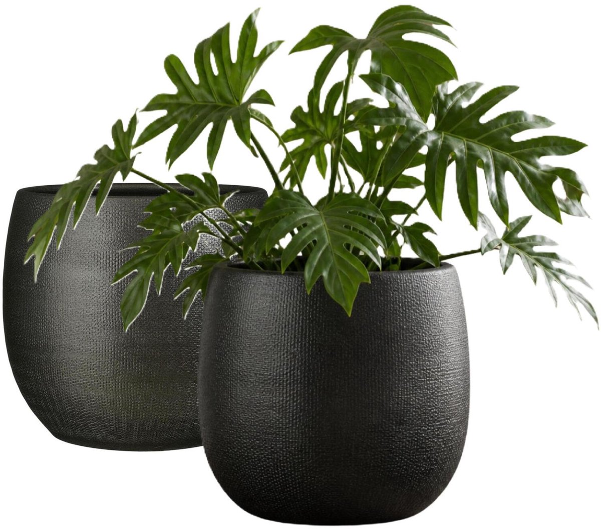 Mica Decorations Plantenpot - 2x - keramiek - antraciet glans / ribbels - D21 x H22 cm - bloempot Havana