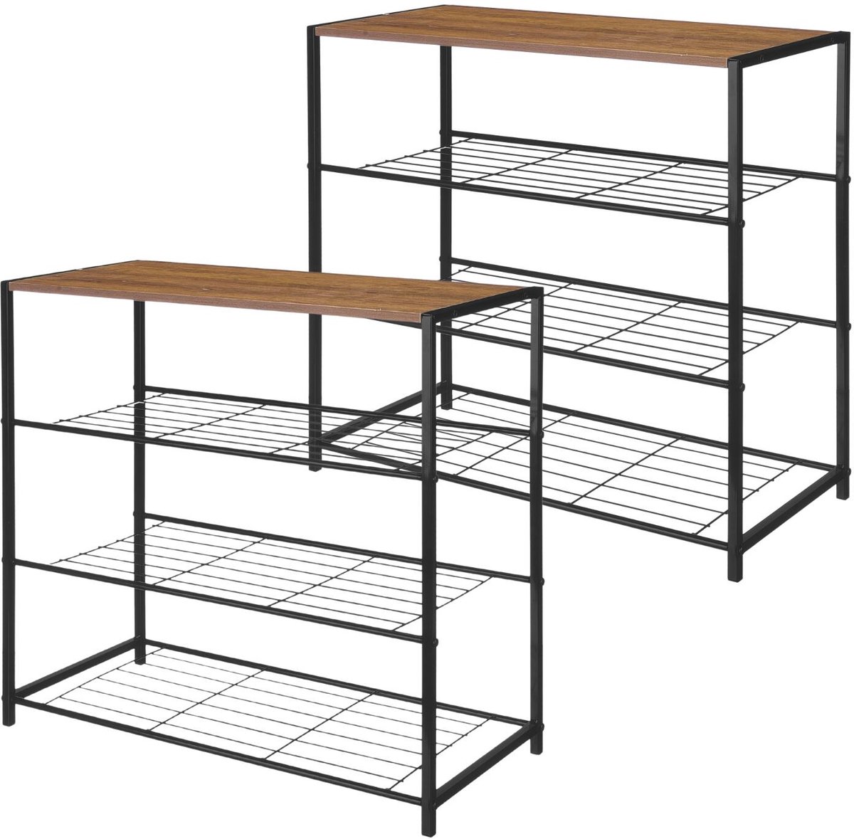 Giftdecor schoenenrekje - 2x - zwart/bruin - 62 x 30 x 63 cm - metaal/hout - schoenen opbergen