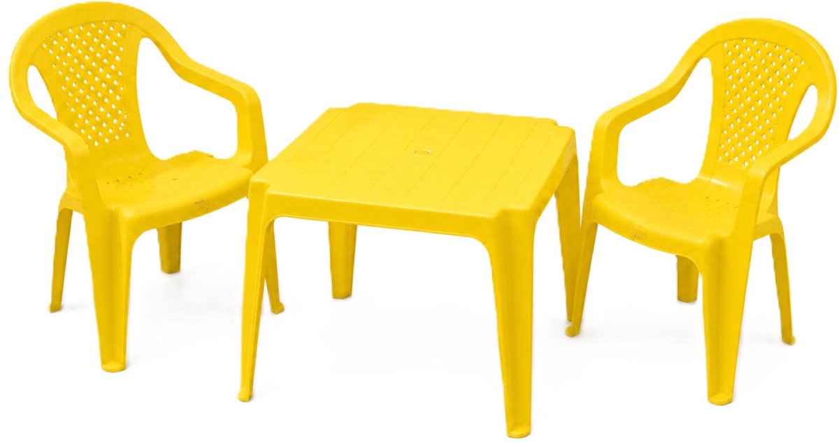Pro garden kinder tuinset - geel - kunststof - kindertafel en stoeltje - binnen/buiten
