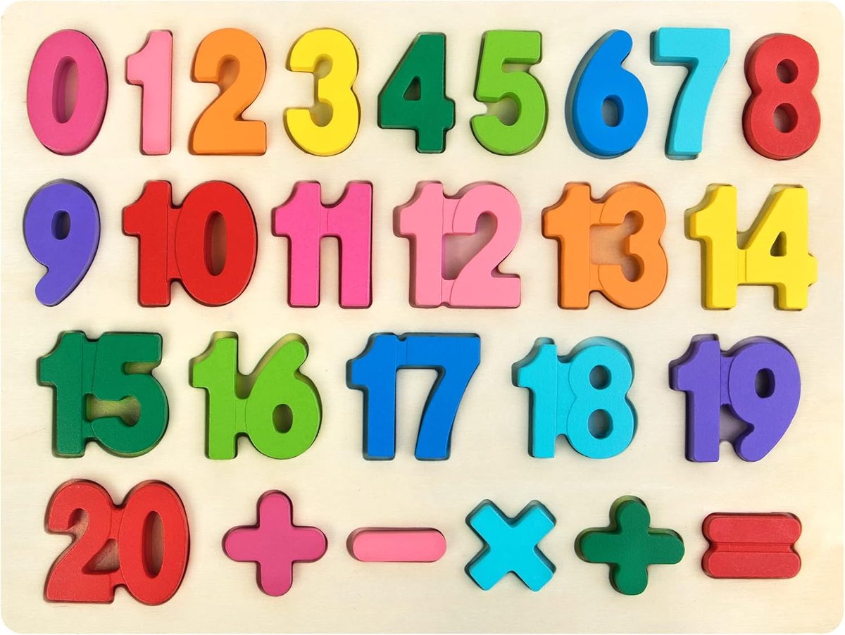 Tolvia Houten puzzels voor peuters - Houten Cijferpuzzel Montessori - Educatief Rekenspel met Cijferblokken en Puzzelbord voor Peuters en Kleuters