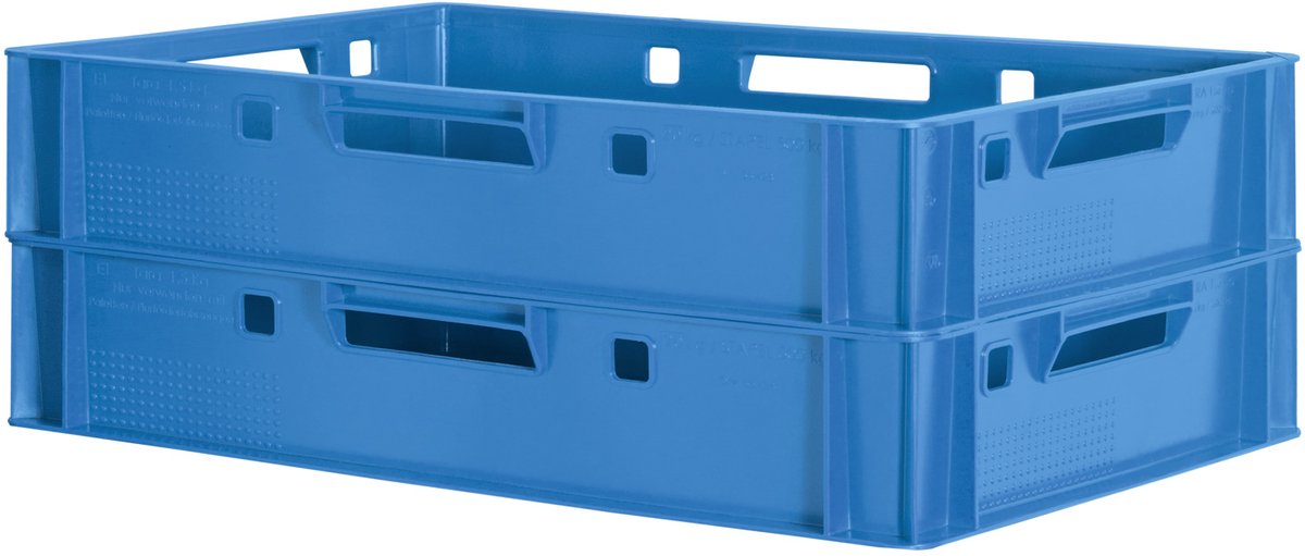 2 E1 Vleeskratten, Blauw, Eurobox, Voedselveilig, Slagerskist, Opbergdoos, Plastic Bak, Stapelbaar, 60 x 40 cm, Kingpower