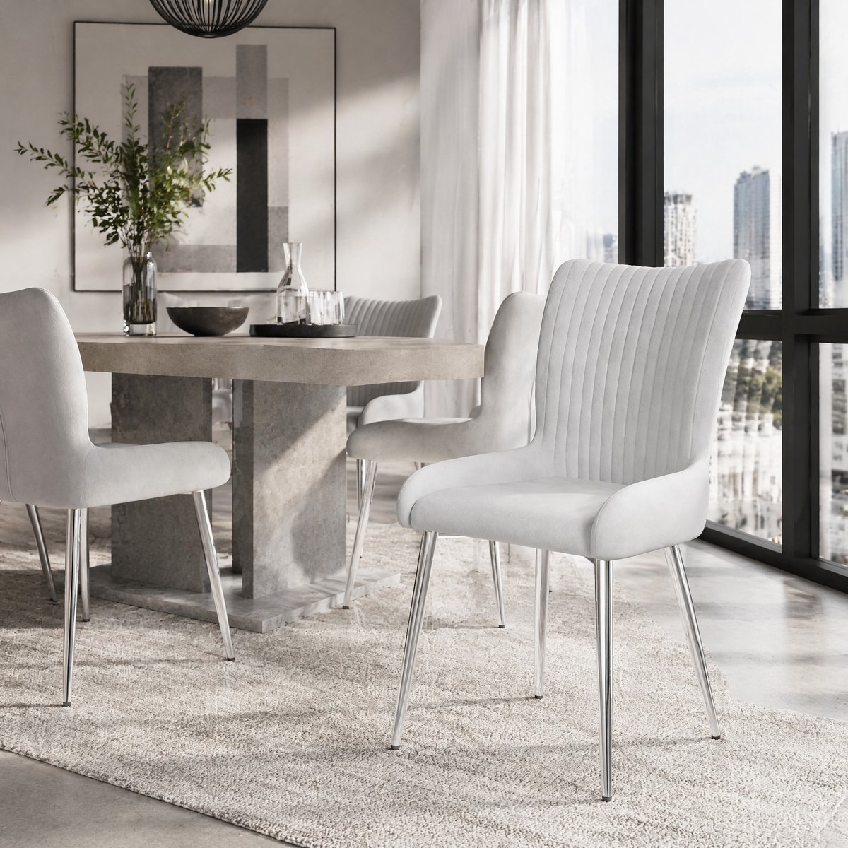 FloraGrace Eetkamerstoel – Luxe Zachte Velvet Bekleding – Set Van 6 – Met Armleuningen En Metalen Poten – Voor Eetkamer, Woonkamer Of Slaapkamer – Grijs