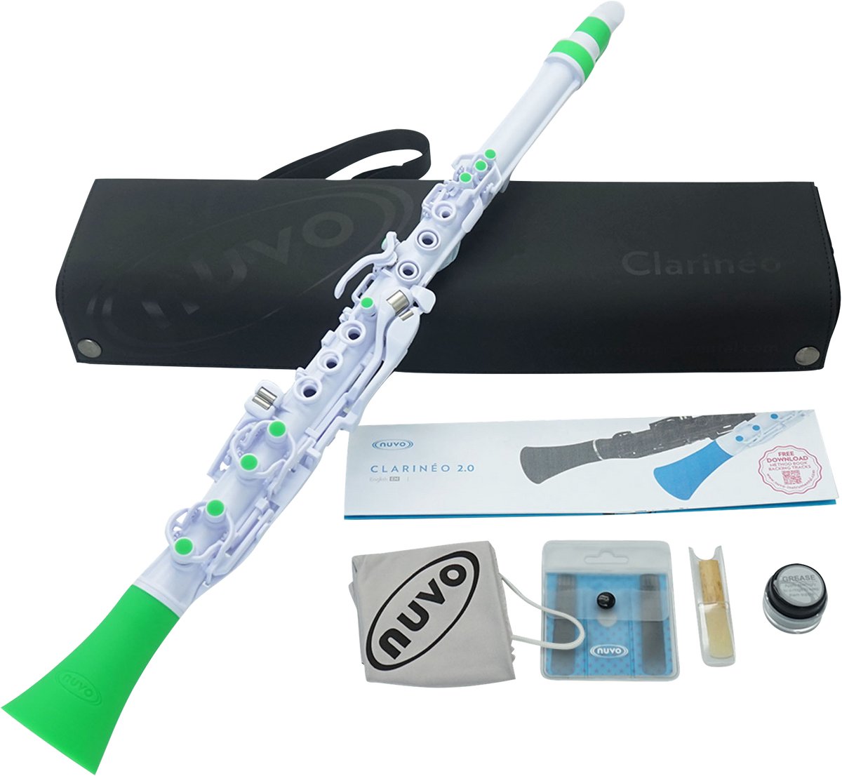 NUVO CL120WGR Clarinéo 2.0 – C-stemming, 275 g, wit/groen, incl. etui en accessoires