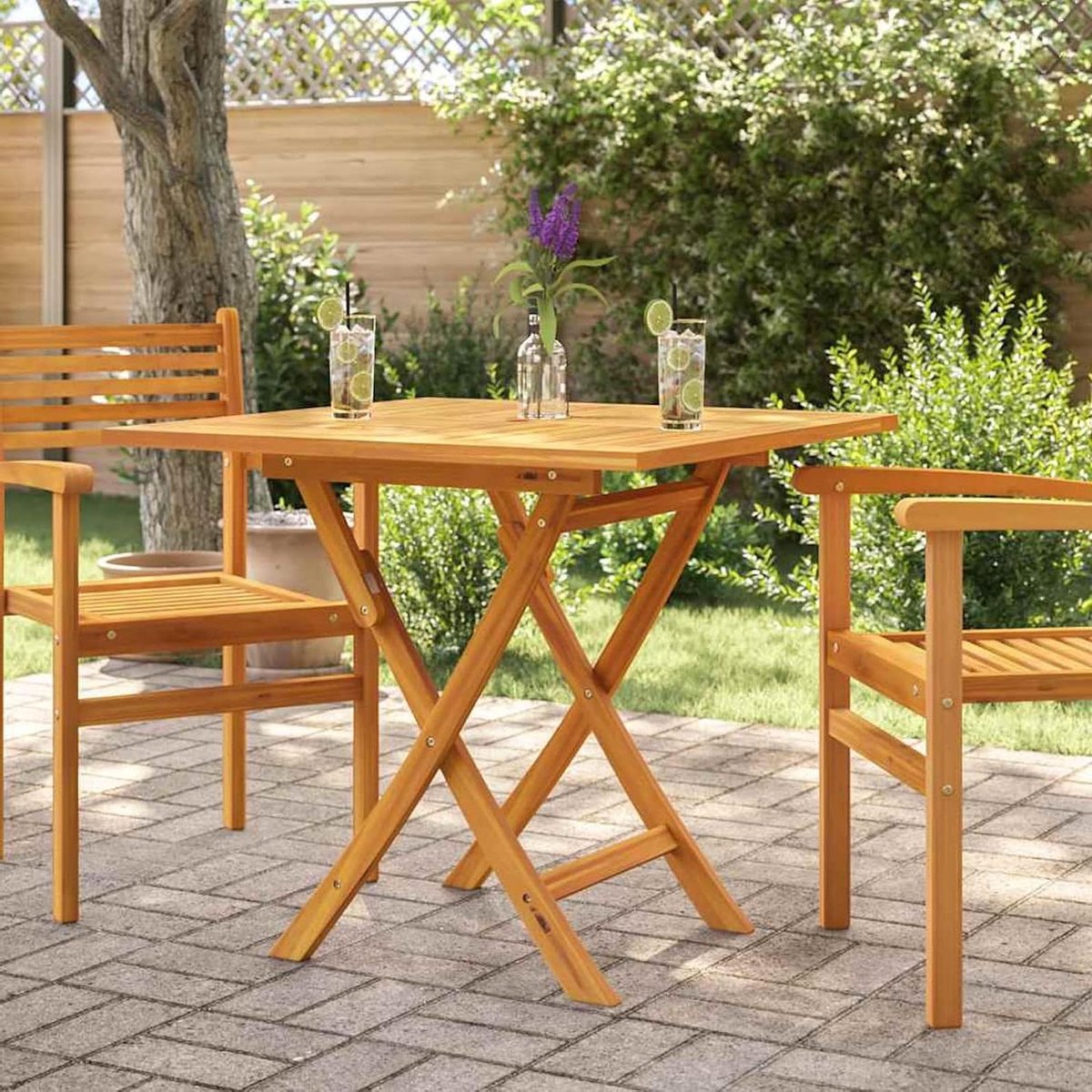 Inklapbare tuintafel - Houten klaptafel - Buiten eten - Robuust teakhout - 85x85x76 cm - Houtkleur