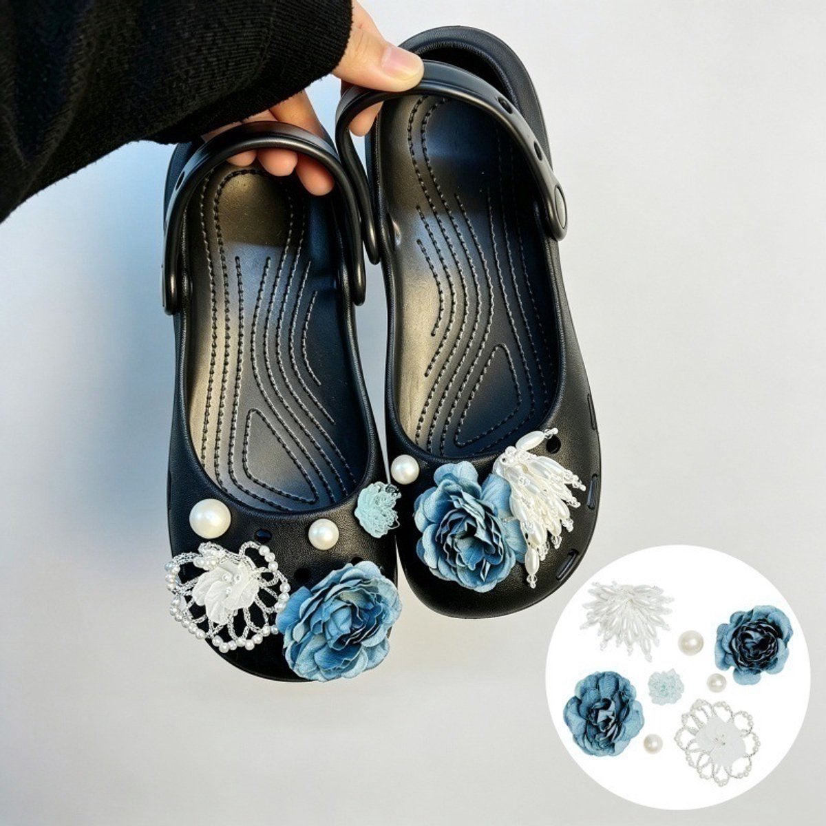 Schoenaccessoires-geschikt voor crocs charms- geschikt voor crocs pins- geschikt voor crocs Accessoires- geschikt voor Crocs Jibbitz-CJ-370 Denimblauw Rose Tassels