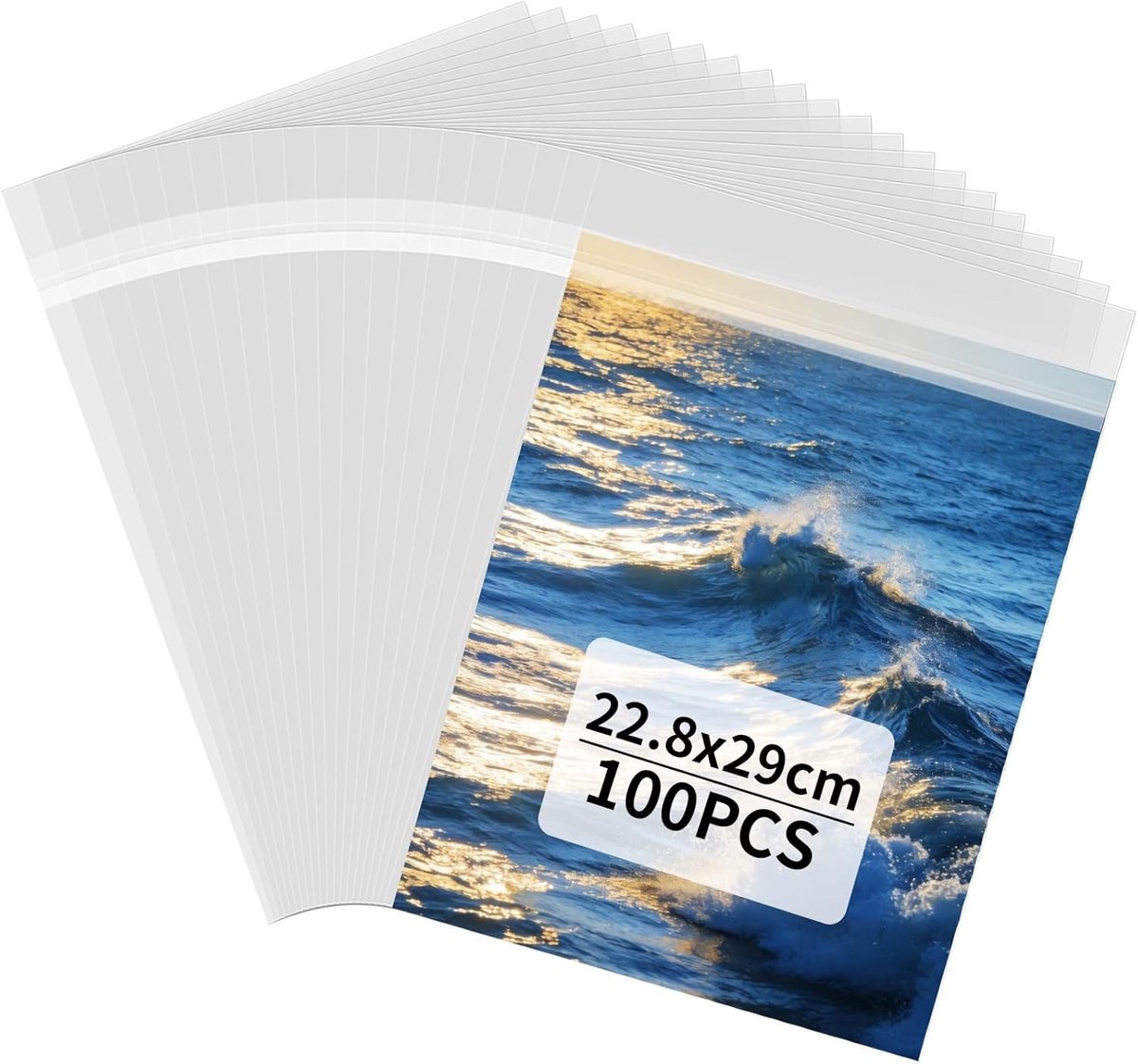 Duidelijke zelfklevende cellofaan zakken, 100 stuks, 22.9 x 29 cm, ideaal voor foto's, tijdschriften en krantenopslag