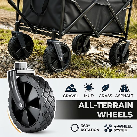 Opvouwbare transportkar voor atletiekuitrusting - Grote capaciteit met 360 graden draaibare terreinwielen - Laadcapaciteit 181,44 kg - zwart| 75x47 cm — afbeelding 5