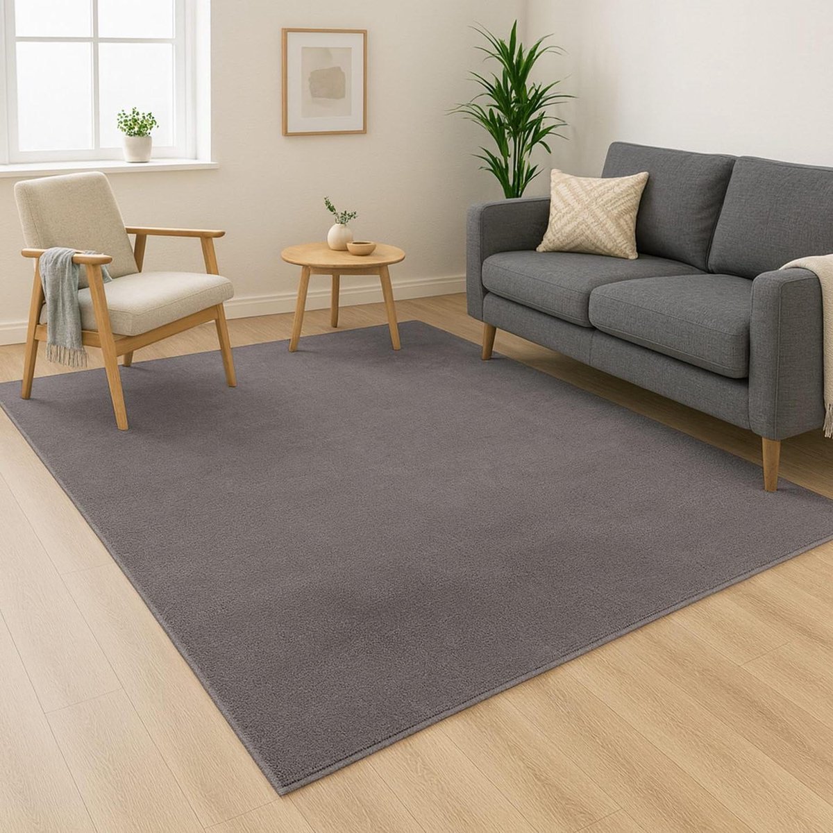 Wasbaar Laagpolig Vloerkleed Donkergrijs 120x160 cm - Zacht Antislip Tapijt voor Woonkamer en Slaapkamer