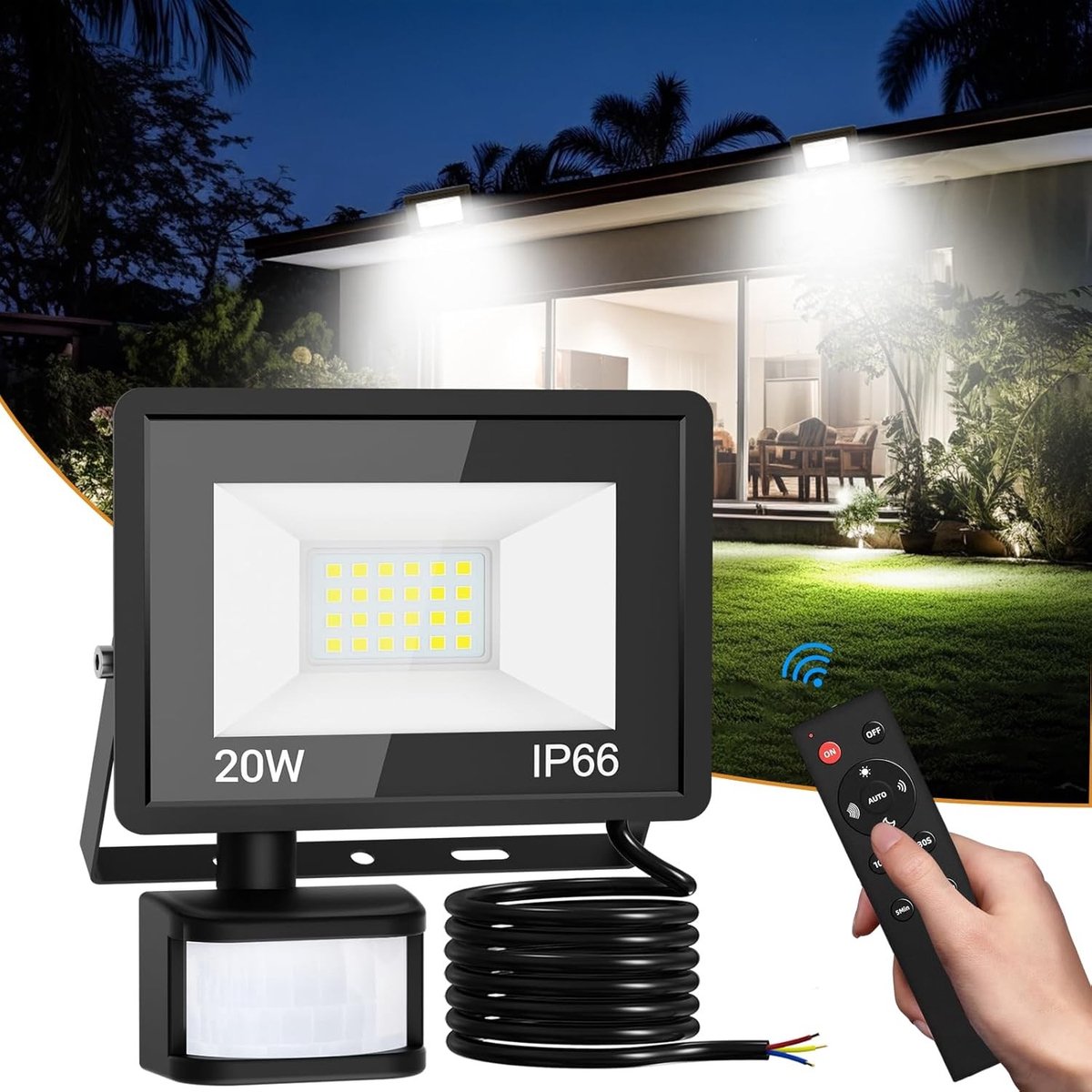 LED Schijnwerper met Bewegingsmelder - Aluminium - Waterdicht IP66 - Draadloze Afstandsbediening - Voor Buiten