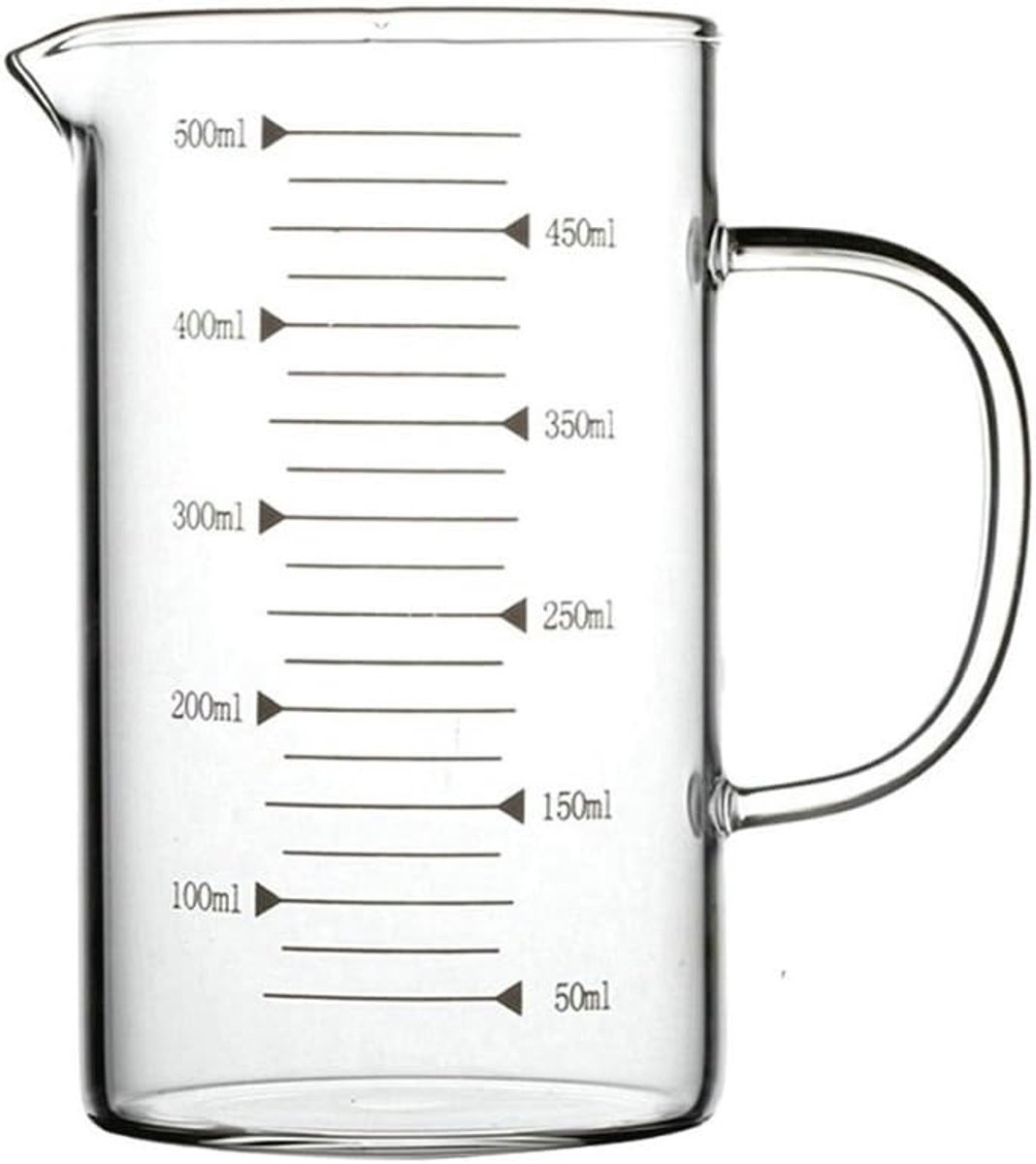SnelShoppen - Glazen Maatbeker 500ml - Transparante Meetpot met Ergonomische Handgreep, Duidelijke Schaal - Vriezer en Oven Veilig - Voor Koken, Bakke
