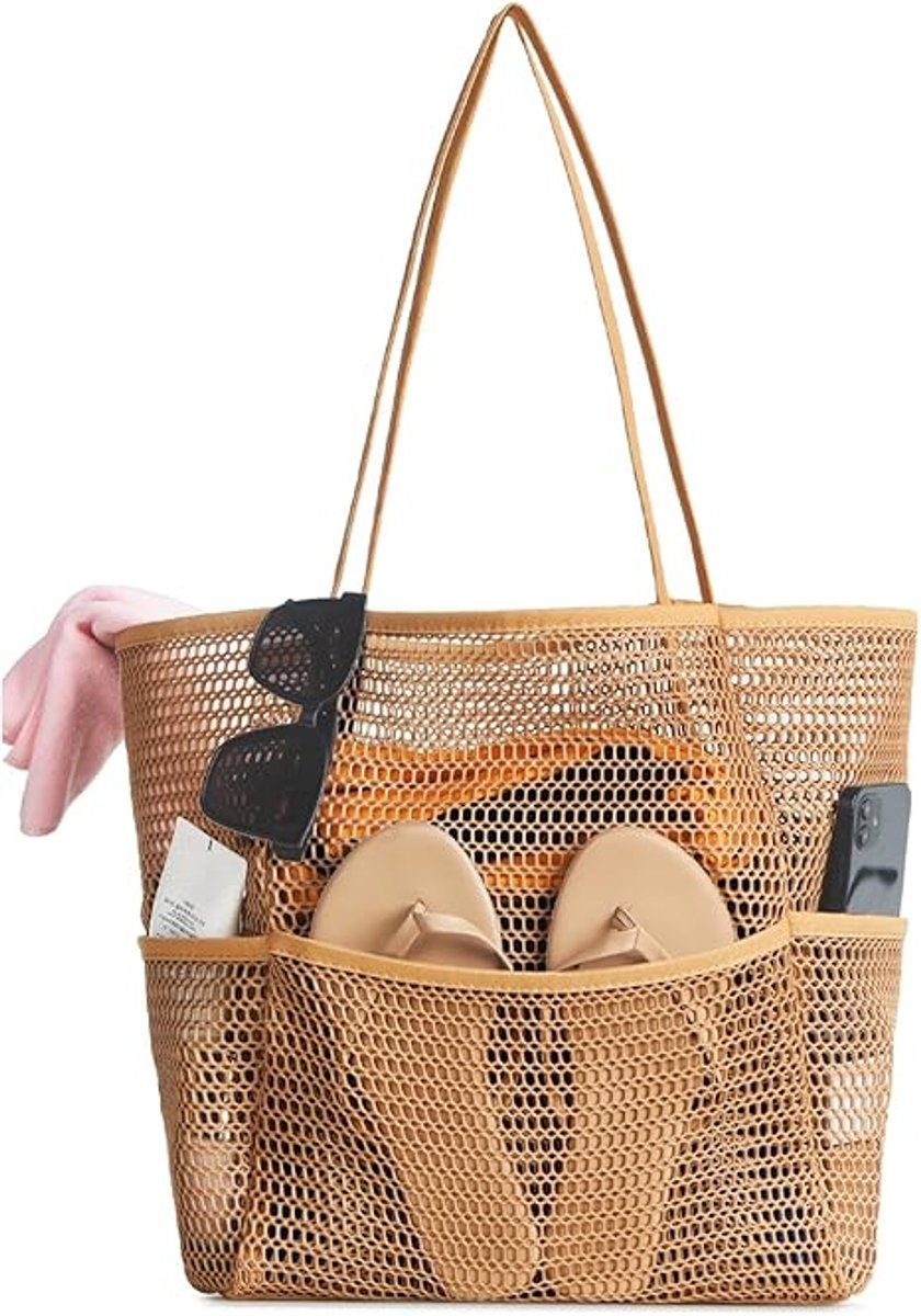 Ulisem - Strandtas - Opvouwbare mesh strandtas met dubbele privacy ritssluiting - Zandbestendige bodem en snel drogend - Grote capaciteit voor handdoek en zonnebrand - Lichtgewicht en draagbaar - Geschikt voor strand, zwembad en boodschappen