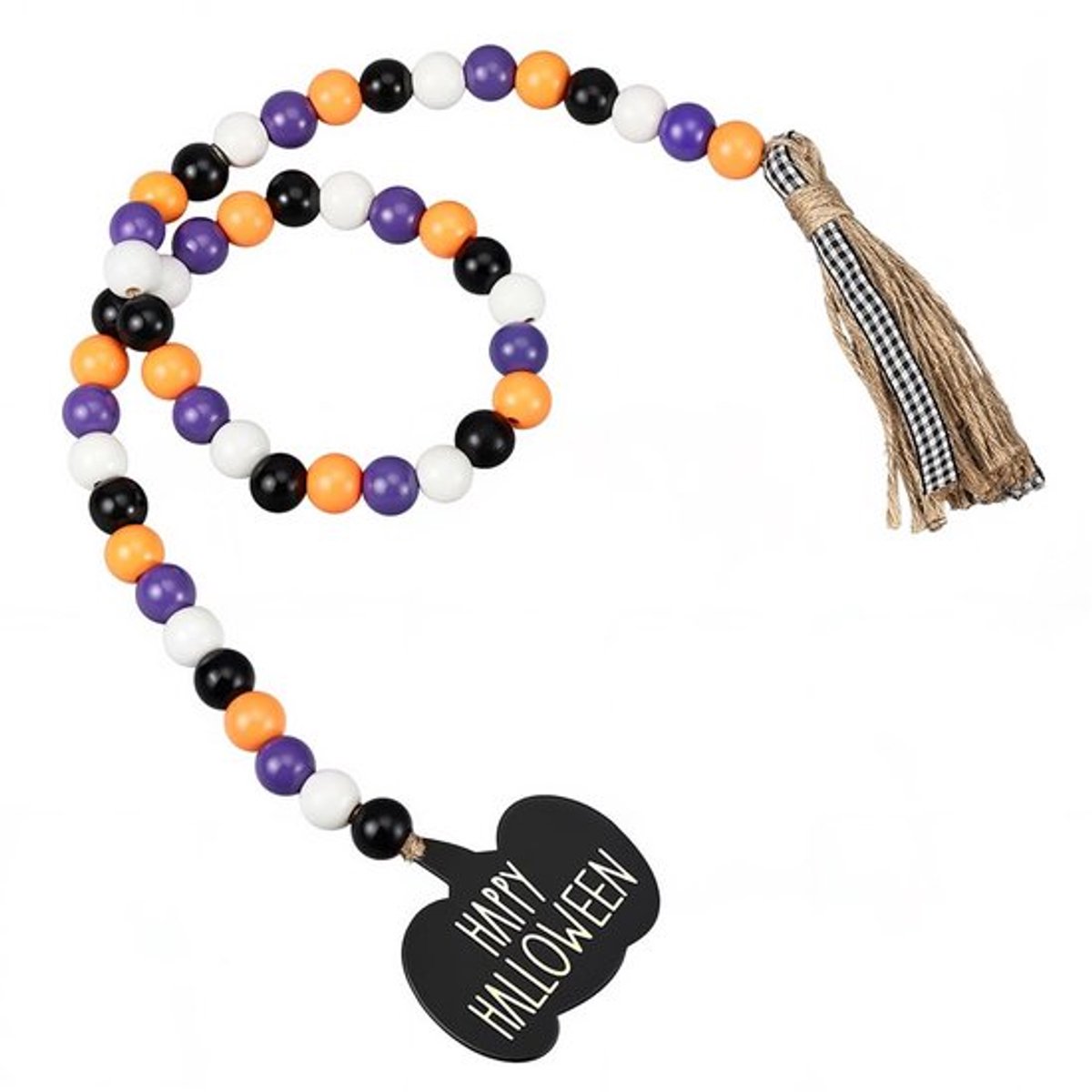 Halloween houten kralen slinger met kwastje, wanddecoratie, Happy Halloween pompoen bedellabels, natuurlijke houten kralen, ornamenten voor de feestdagen, gelaagde lade, open haard vaas