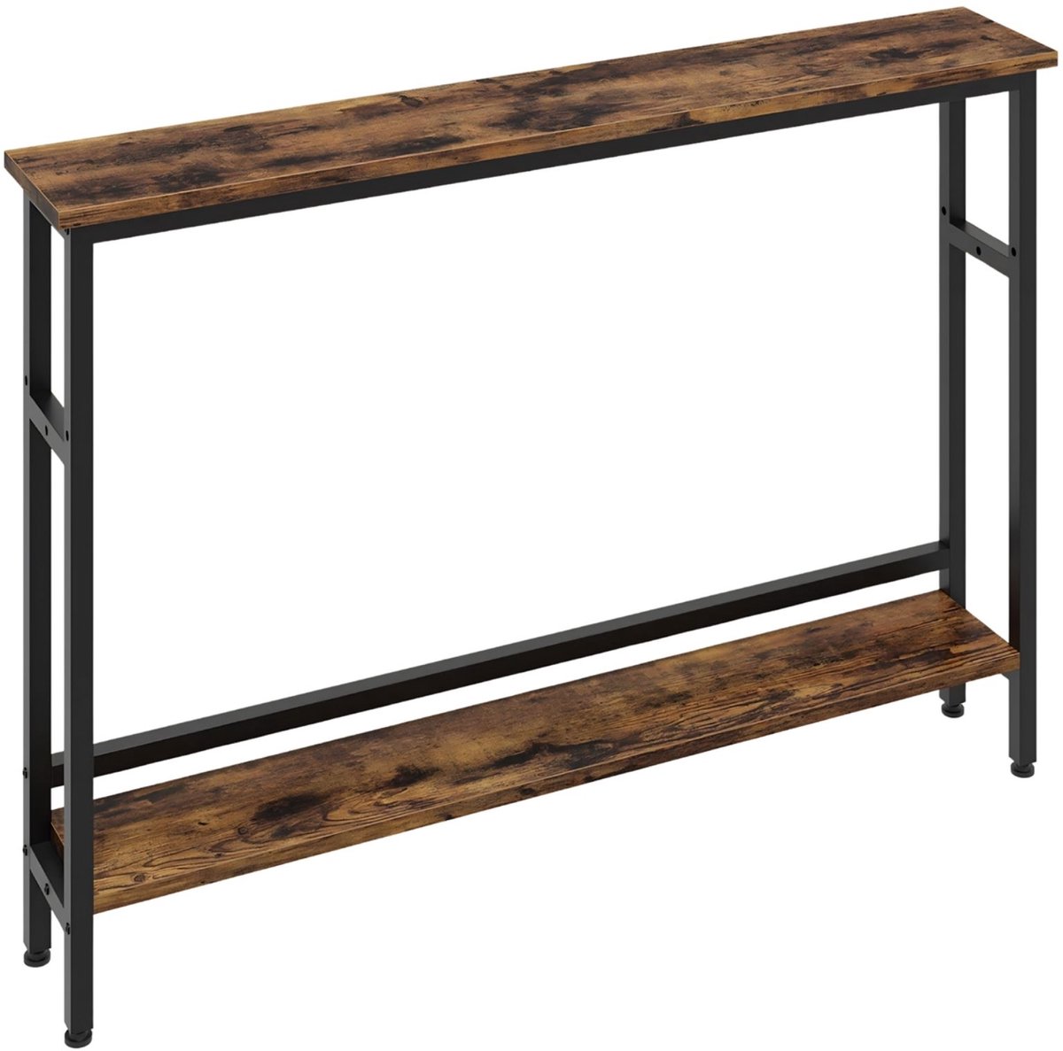Smalle Consoletafel 100x15cm - Ruimtebesparend design met Verstelbare Plank - voor hal en woonkamer - Bruin Hout en Zwart Metaal