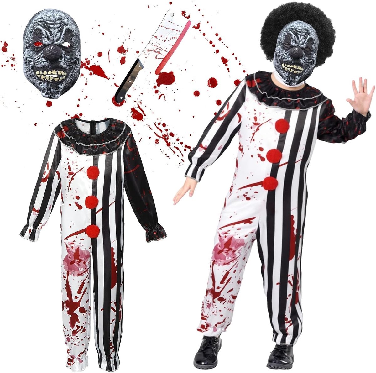 Angstaanjagend clown kostuum voor Halloween, perfect voor griezelfeesten en kostuumverkleedpartijen