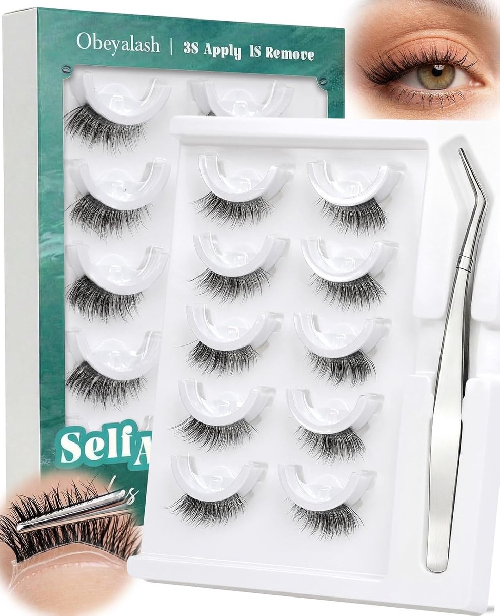 SnelShoppen - Zelfklevende Wimpers Half Wimpers - Klevende Wimpers 3/4 Wimpers Druk Wimpers Zelfklevende Wimperextensions Natuurlijke Look 5 Paar Met