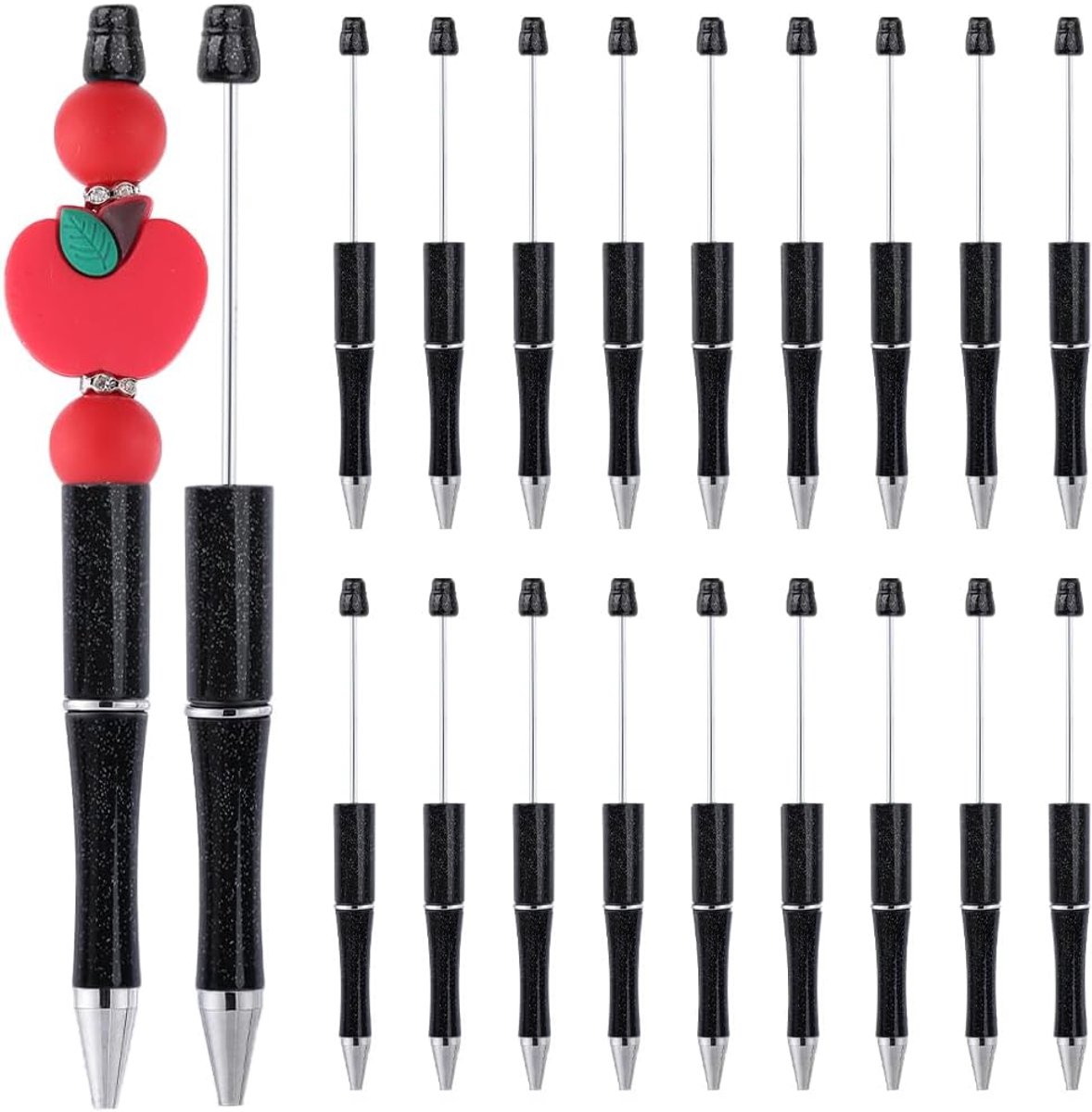 20 stuks zwarte kralen pennen bulk plastic kralenpen creatieve intrekbare schacht balpen inkt kralen pennen voor zelfgemaakte pen kralen decoraties school kantoor afstuderen benodigdheden