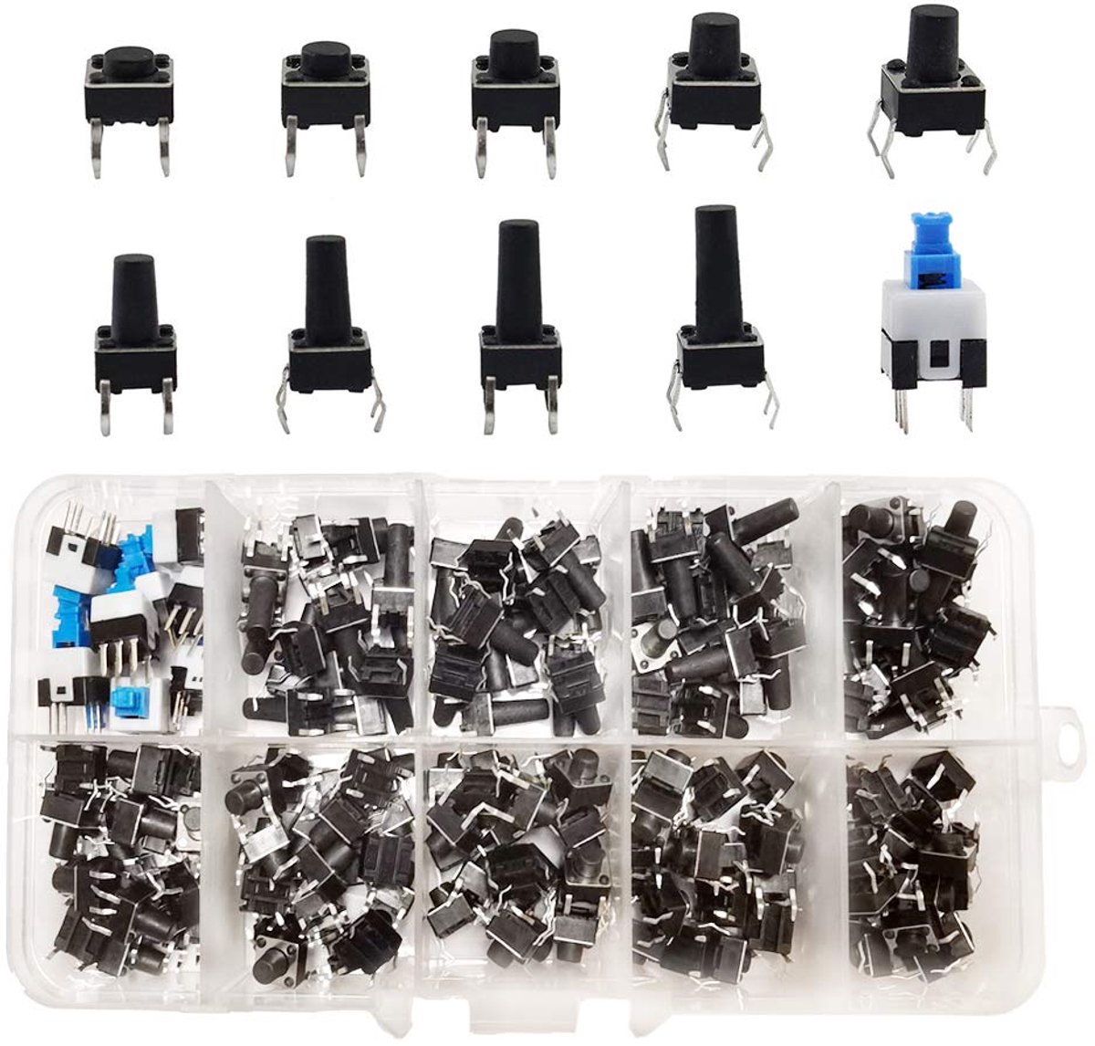 180 Stuks Tactiele Drukknop Schakelaar (6×6 mm, 7×7 mm), 4-pins Knop Schakelaar Assortimenten Set voor Velden Van Elektronische Producten