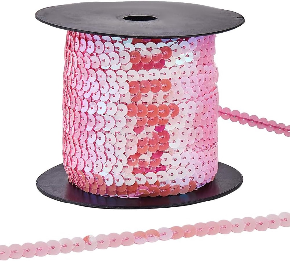91.44M 6mm Roze Pailletten Trimmen Glitter Platte Pailletten Strips Glanzende Paillette Plastic String Rolls Metallic Sparkle Ronde Kralen Lint Voor Naaien Maken Kleding Thuis Party Decor