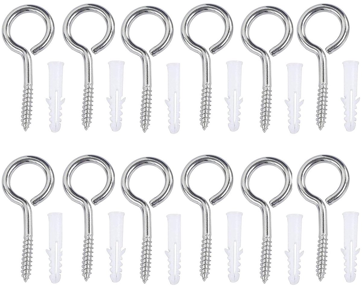 12x oogschroef schroef ring schroef 304 roestvrij staal schapen oog ronde zelfsnijdende schroeven met pluggen assortiment schroeven haakschroeven, M5 * 65