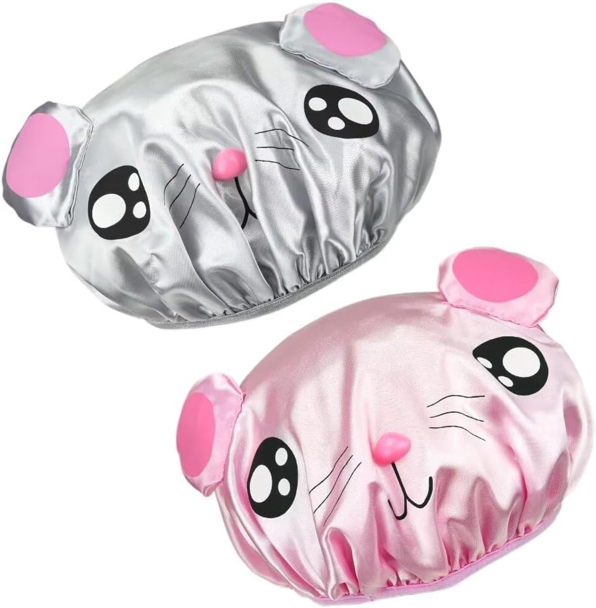 Douchemuts voor kinderen, waterdicht, dubbellaags, met elastische band, herbruikbaar, badmuts voor kinderen, dames, badkamer, spa, salon, 2 stuks