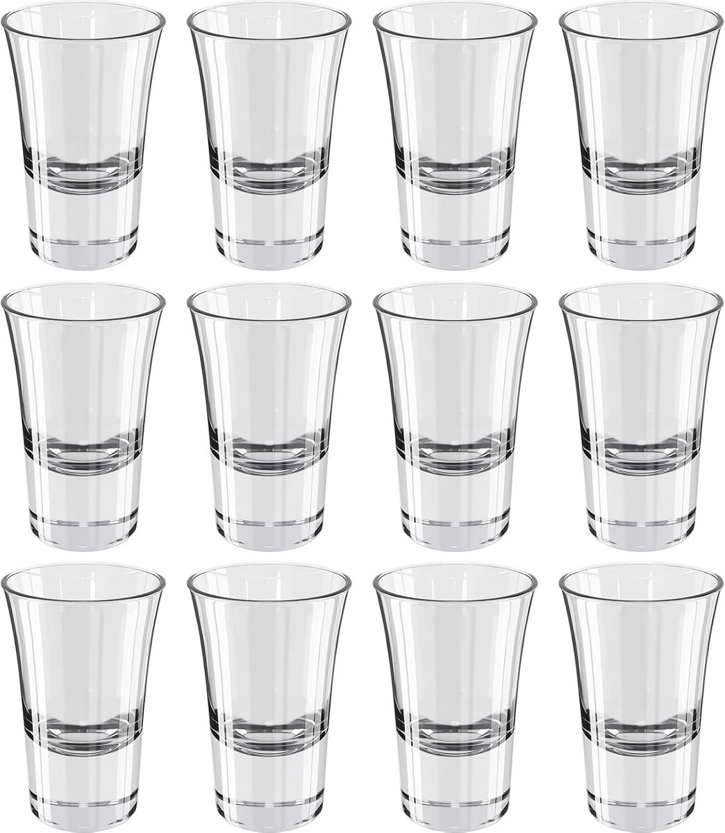 3,4 cl borrelglazen, 4,5 x 7 cm (diameter x hoogte), helder glas, borrelglazen, stabiel, Made in Italy, aantal: 12 stuks