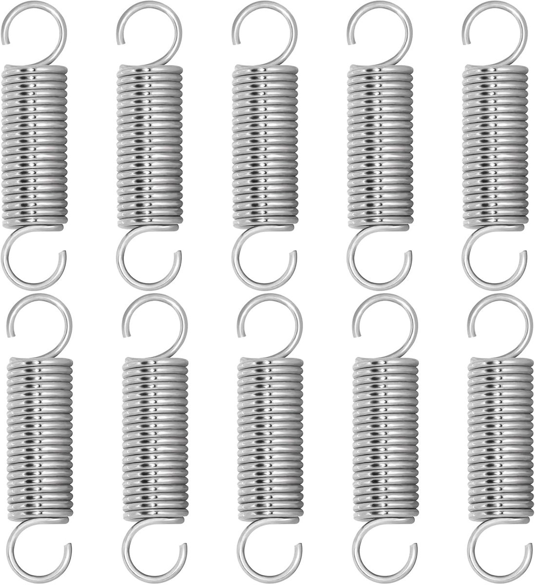 10 stuks roestvrijstalen trekveren met haken, spanveer trekveer 75 mm vrije lengte, buitendiameter 17 mm, draaddiameter 2 mm - 2 x 17 x 75 mm