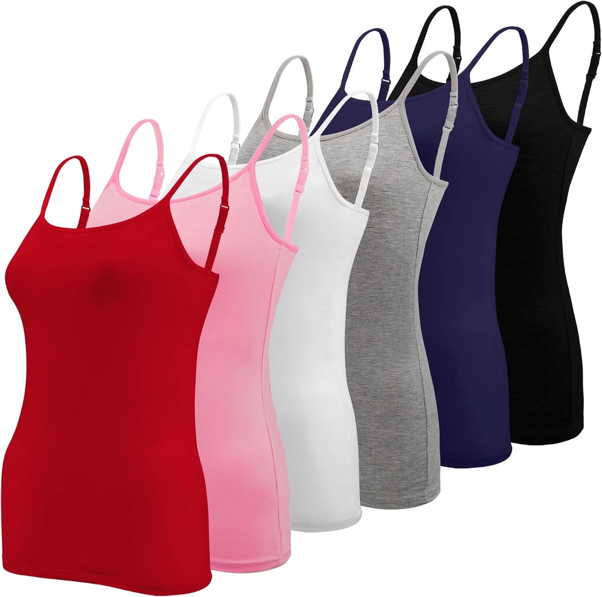 6 stuks onderhemd dames spaghetti top onderhemd spaghettibandjes met verstelbare riem basic caami tanktop voor vrouwen en meisjes