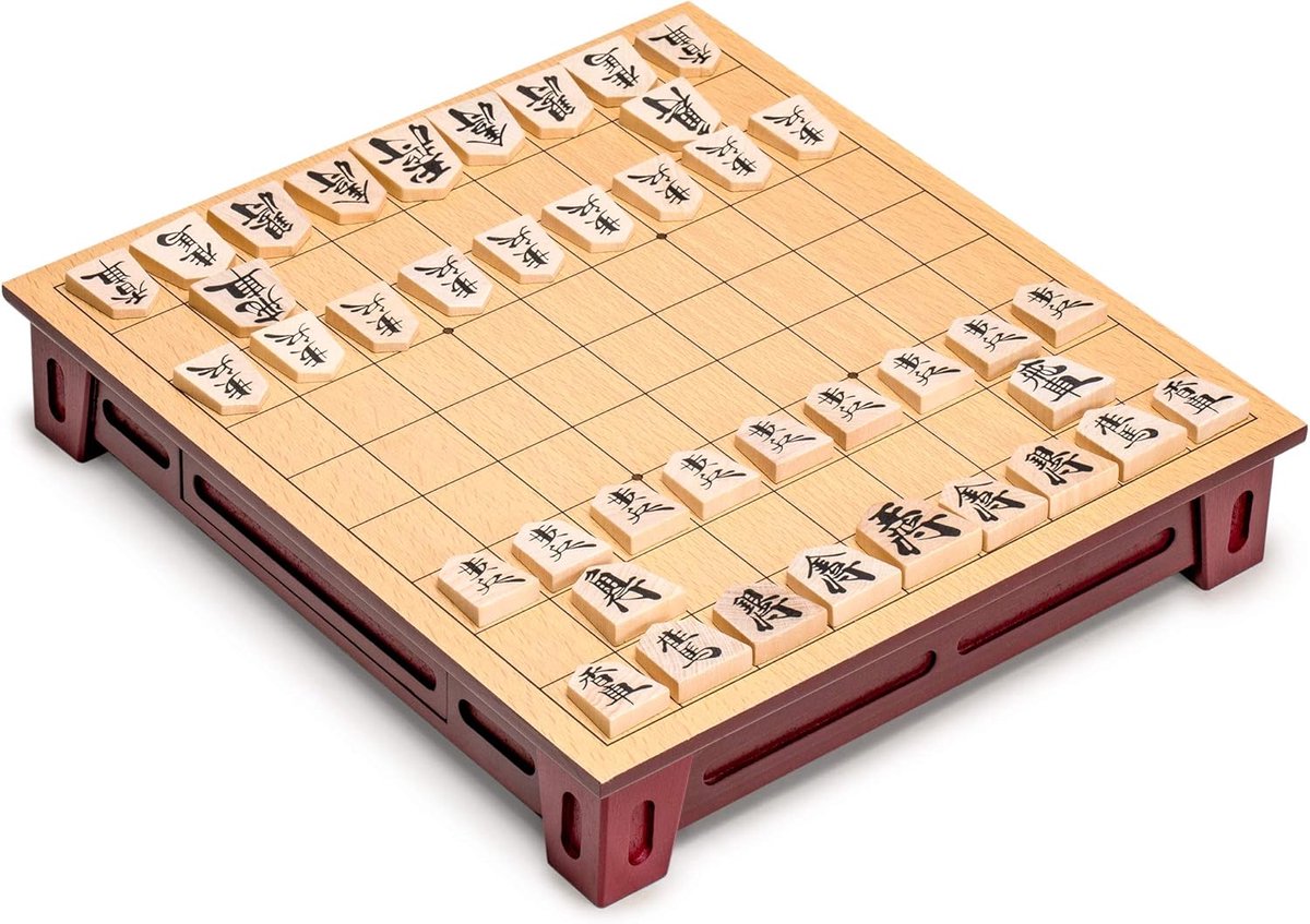 Mountain Imports Shogi Japans Schaakspel Set - Houten Bord met Lades en Traditionele Koma Speelstukken