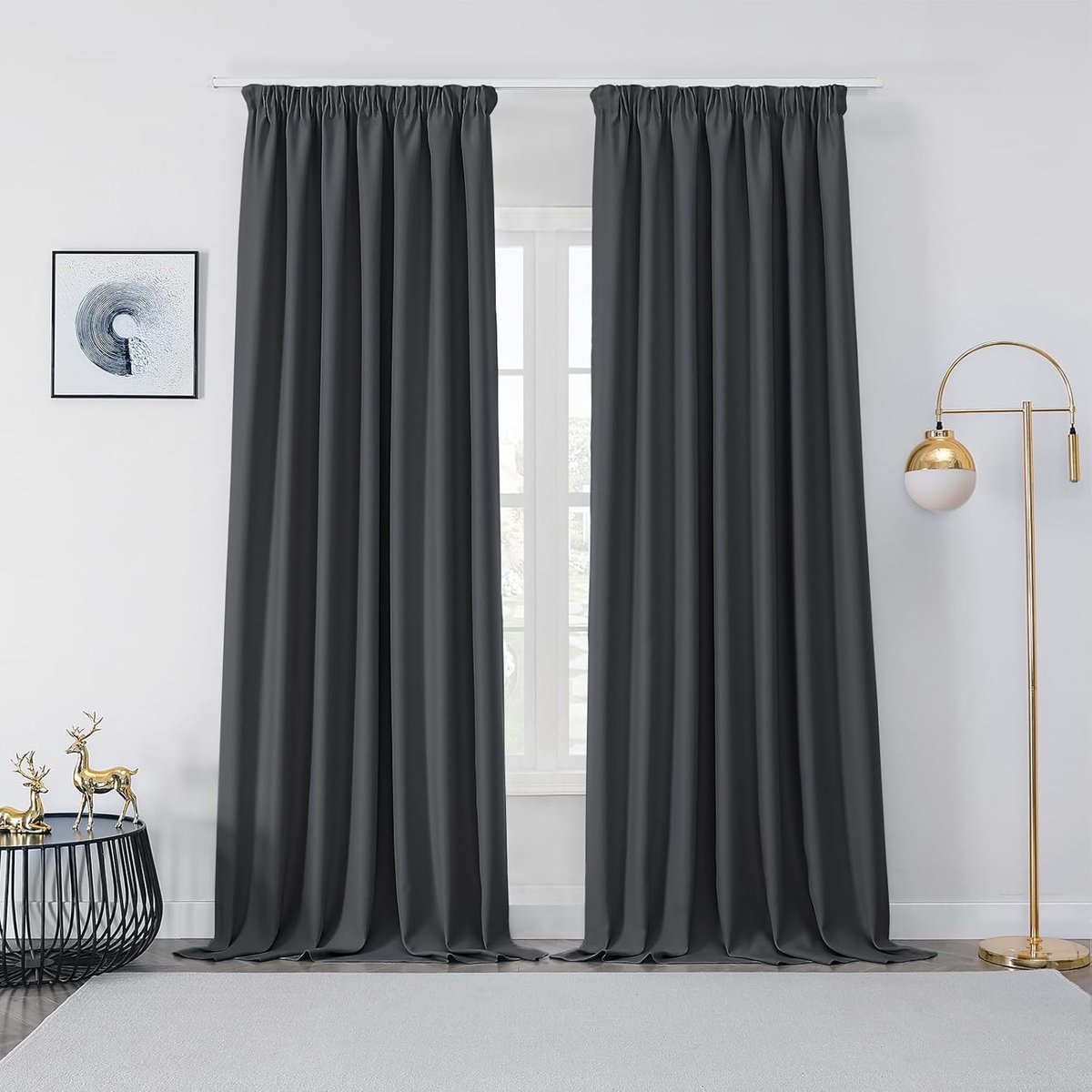 Verduisteringsgordijnen voor binnenruimtes met band, 2 stuks L 132 x H 245 cm, warmte-isolerende gordijnen voor ramen, rail, slaapkamer en woonkamer, donkergrijs