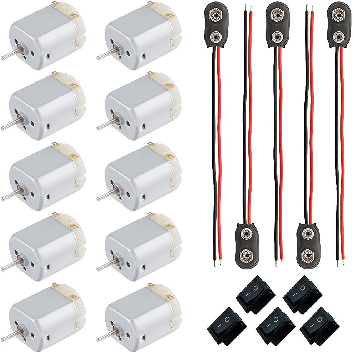 10 stuks 1,5-6 V mini-elektromotor, 130 elektrisch, generatoren, motor, 10.000 rpm, rechthoekig, gelijkstroommotoren, 9 V, batterij-connector voor educatief speelgoed, DIY