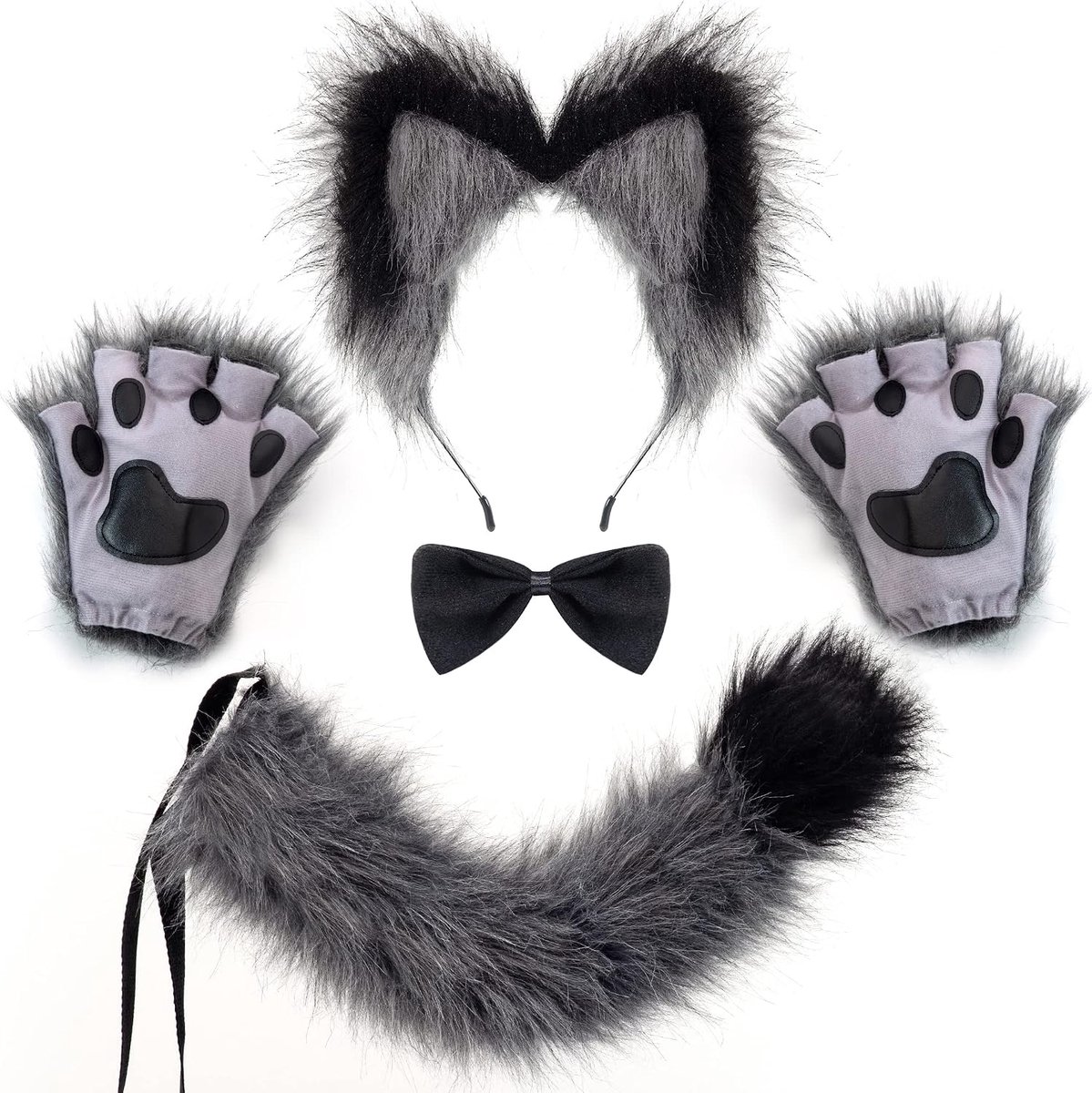 Creations Volwassen wolfvos accessoireset met staart, stropdas, oren en handschoenen, Halloween verkleedfeest kostuum voor vrouwen