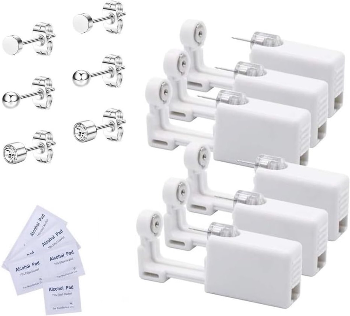 6 stuks oorgaatpistool, wegwerp steriel veiligheid oorpiercing pistool kit pijnvrij zelfpiercinggereedschap met oorstekers asepsis piercingkit