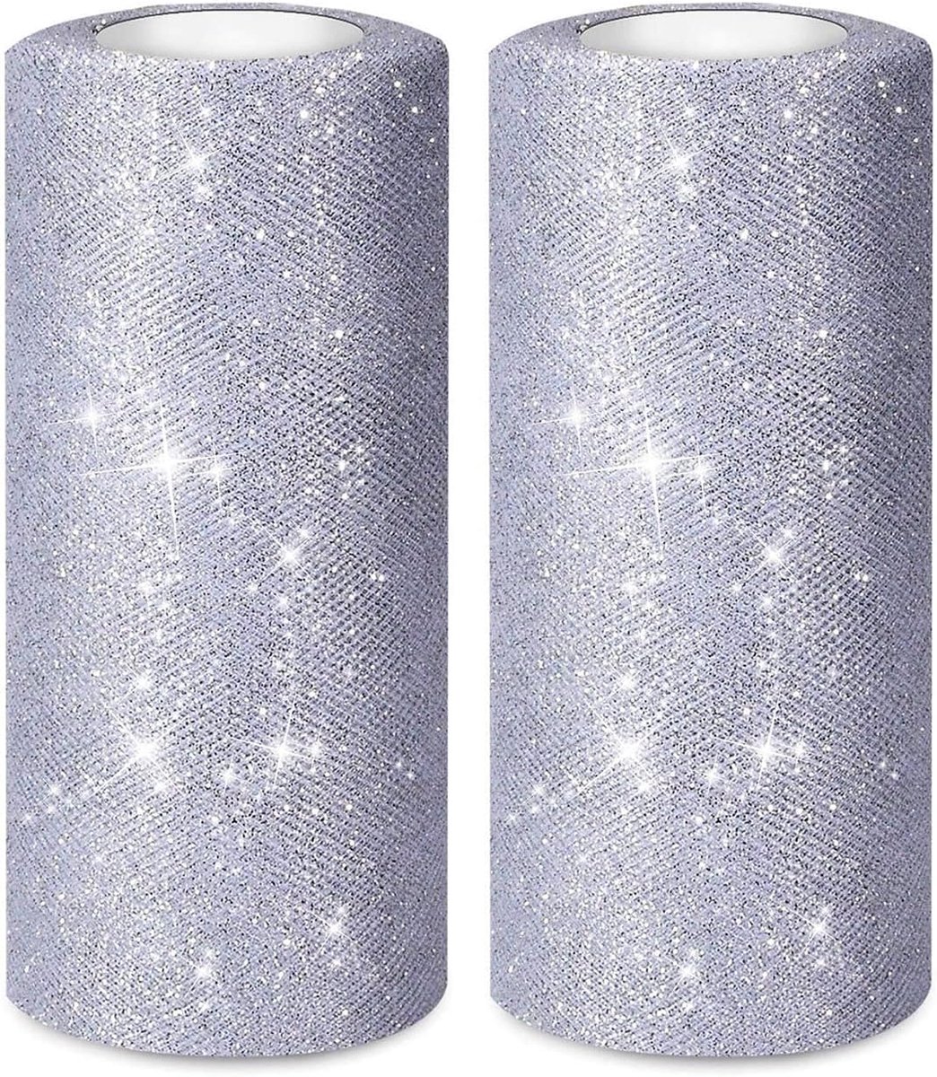 2 rollen 150 meter 15 cm breed sprankelende tule rol glitter tule lint rol tule spoel voor strik maken tutu rok bruiloft kerstboom decoratie, zilver