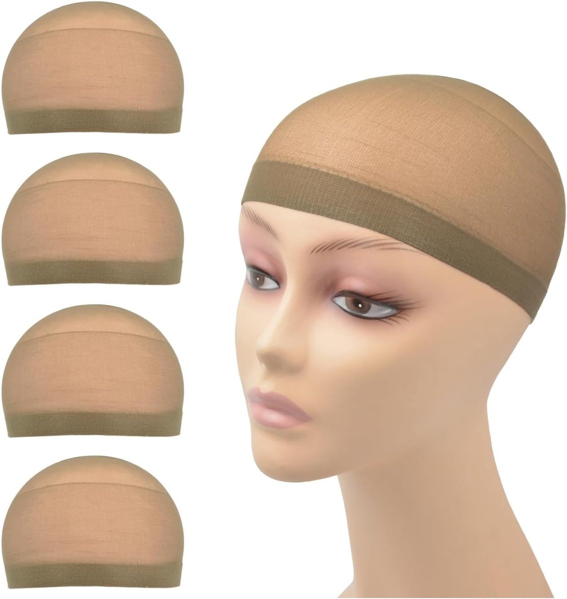 4 stuks pruikkapjes, stretch nylon pruikkouskousen voor vrouwen, mannen en kinderen (nylon pruikkapje, lichtbruin)