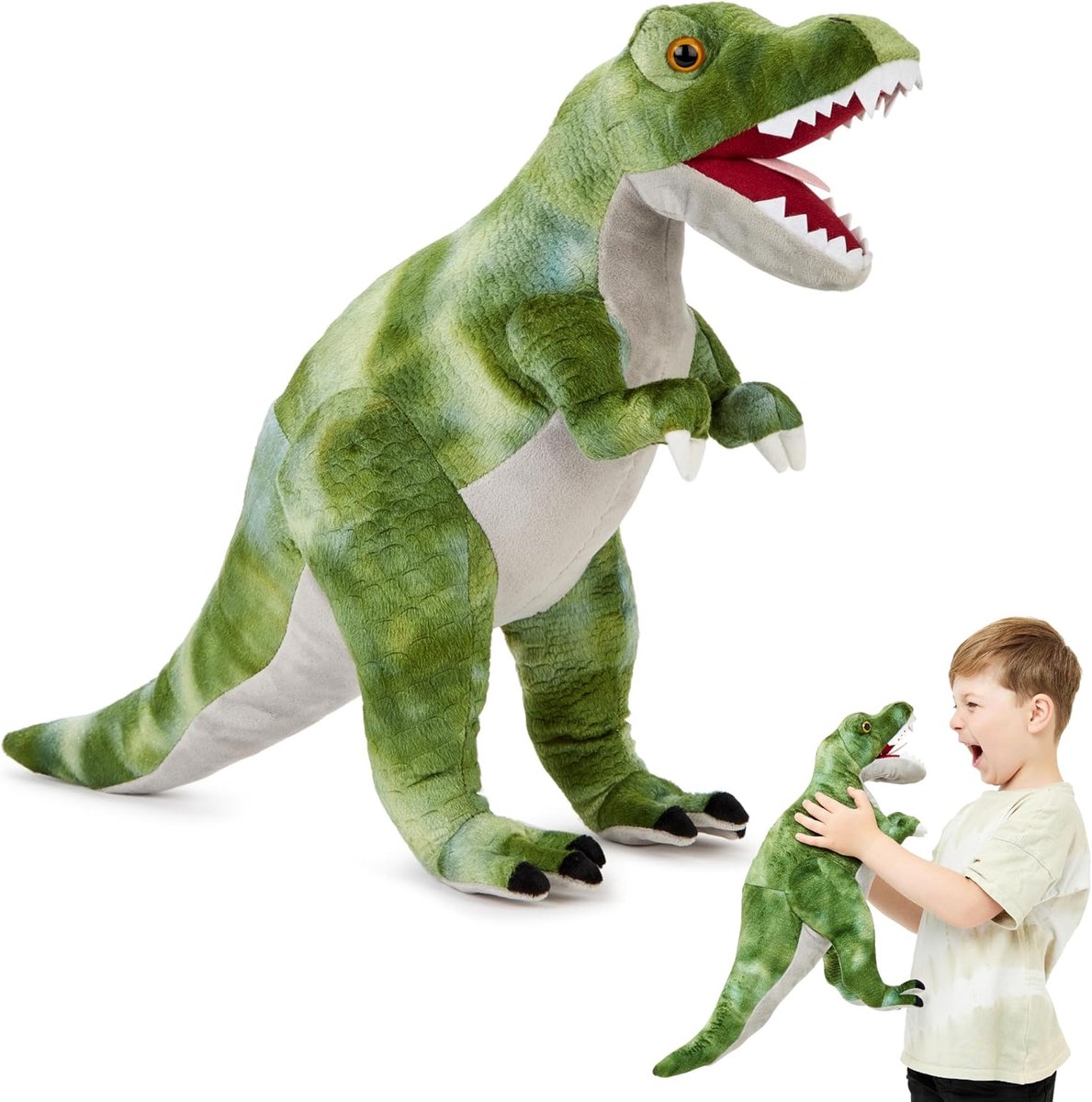 Co T-Rex (groen), pluche, zacht gevuld knuffeldier voor kinderen, 48 - 50 cm hoog, safari-dierencollectie, pluche teddy voor pasgeborenen, eerste kind