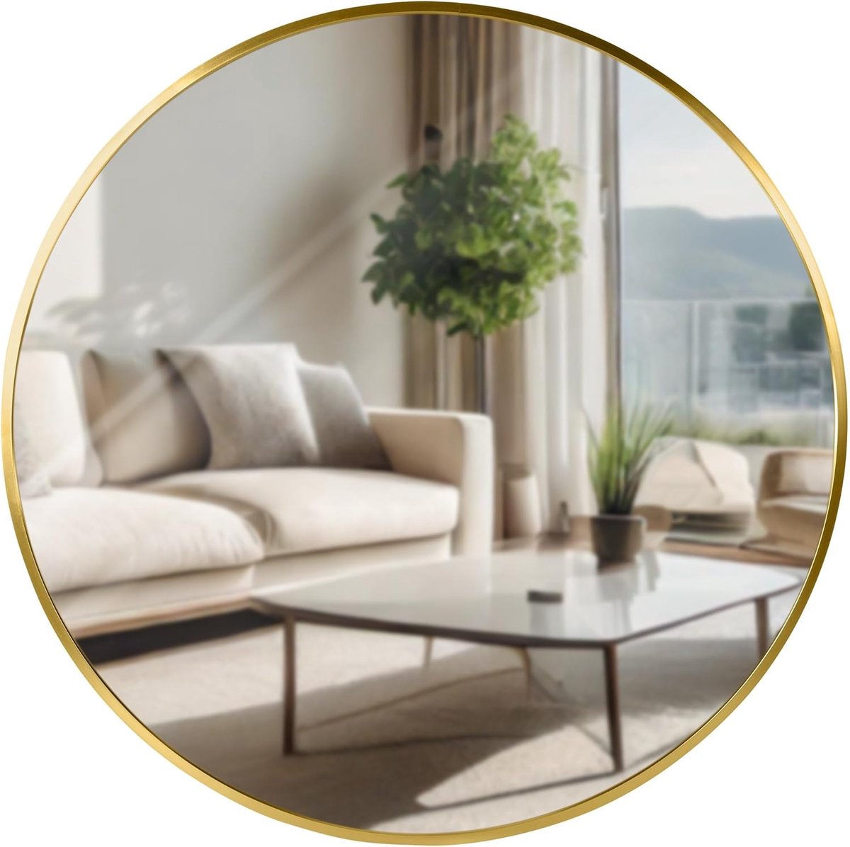 Elsie Wandspiegel - Rond - Diepte lijst 3 cm - ideaal voor woonkamer, slaapkamer of badkamer -, Kleur:goud glans, Maat:L