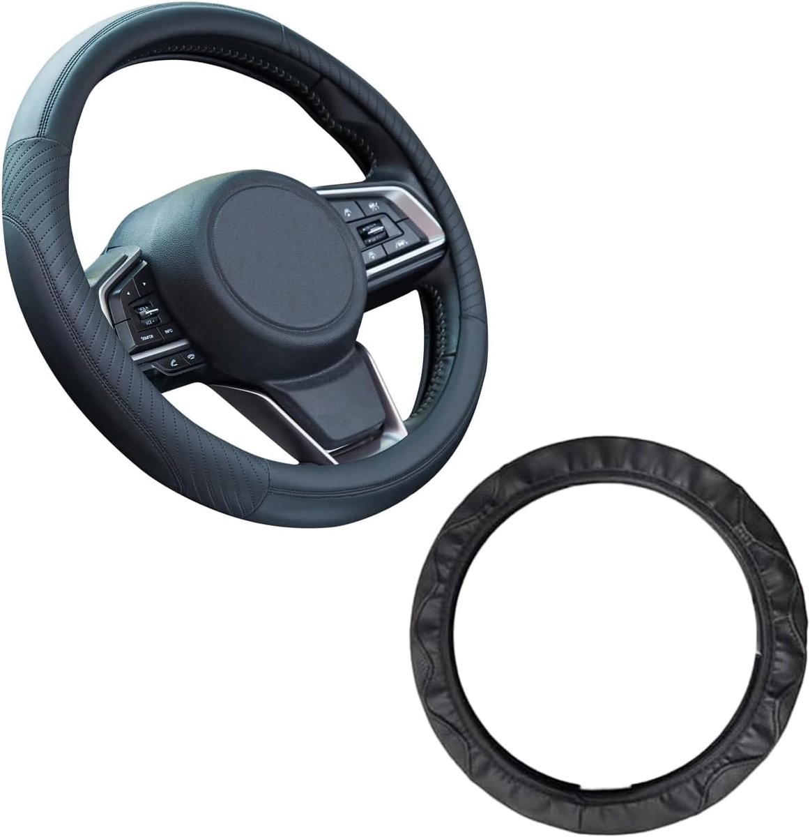 37-38cm, elastische band zonder binnenring Autostuurhoes, universele antislip ademende elasticiteit microvezel stuurhoes, voor auto/jeep/SUV (zwart)