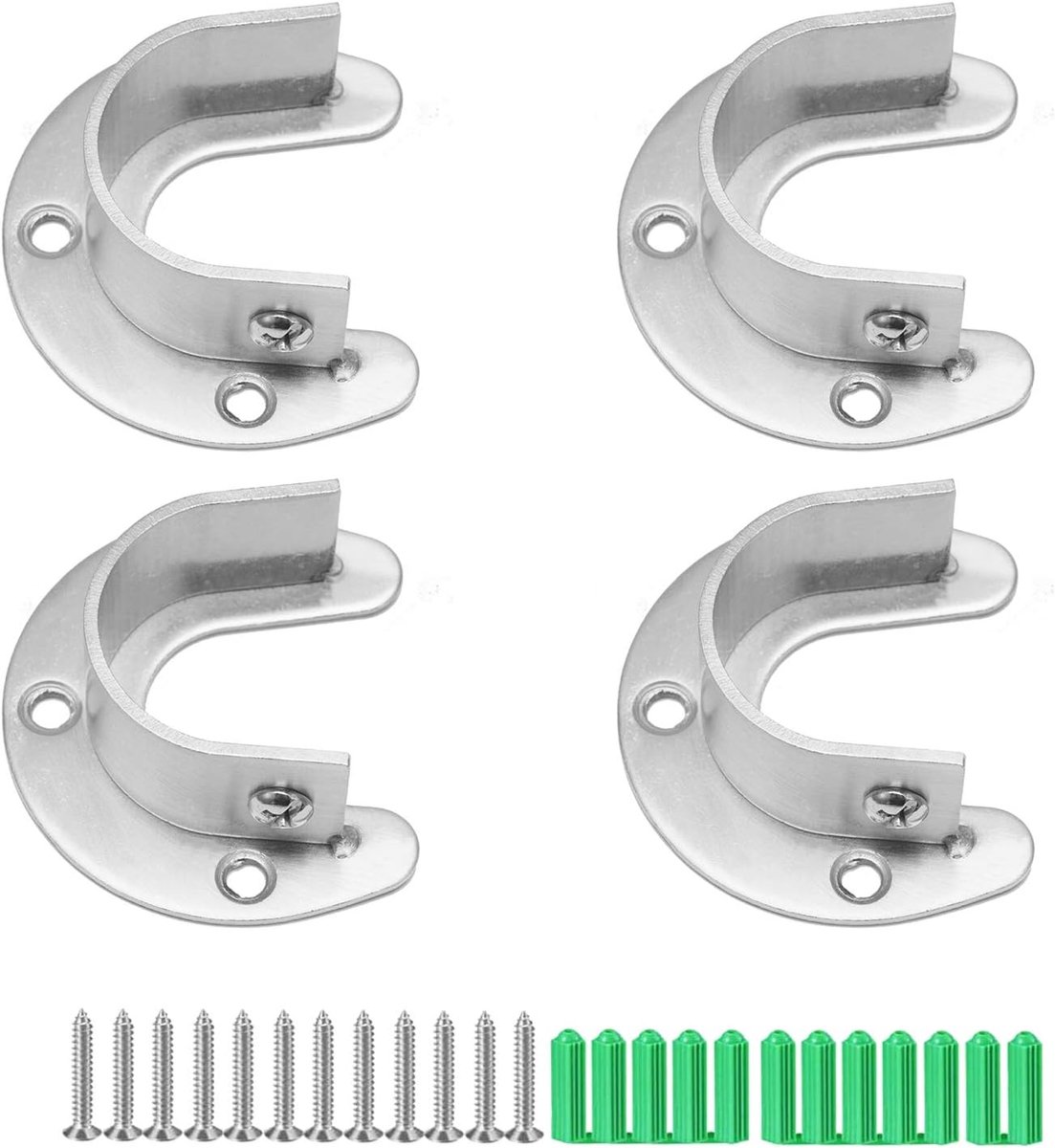 Uvormige Set 304 Roestvrij Staal 25 mm | Paalbusflenzen U voor kledingkast badkamer keuken. Ophangstaaf flensset. 304 roestvrij stalen Uvormige 25 mm.