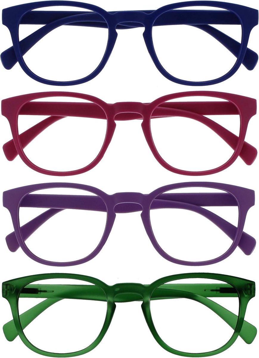 Pop 4 Stuks Retro Ronde Blauw Roze Purper Groen Mannen Vrouwen Leesbril Scharnieren Met Veer RRRR2-3456 +3,50